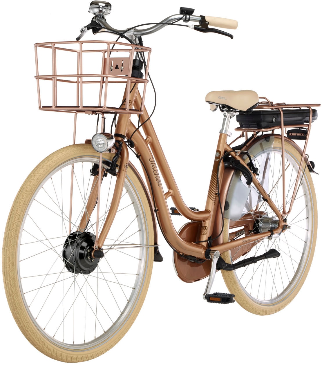 FISCHER Fahrrad E-Bike »CITA RETRO 2.2 522«, 7 Gang, Shimano, Nexus, Frontmotor 250 W, (mit Fahrradschloss), Pedelec, Elektrofahrrad für Damen u. Herren, Cityrad