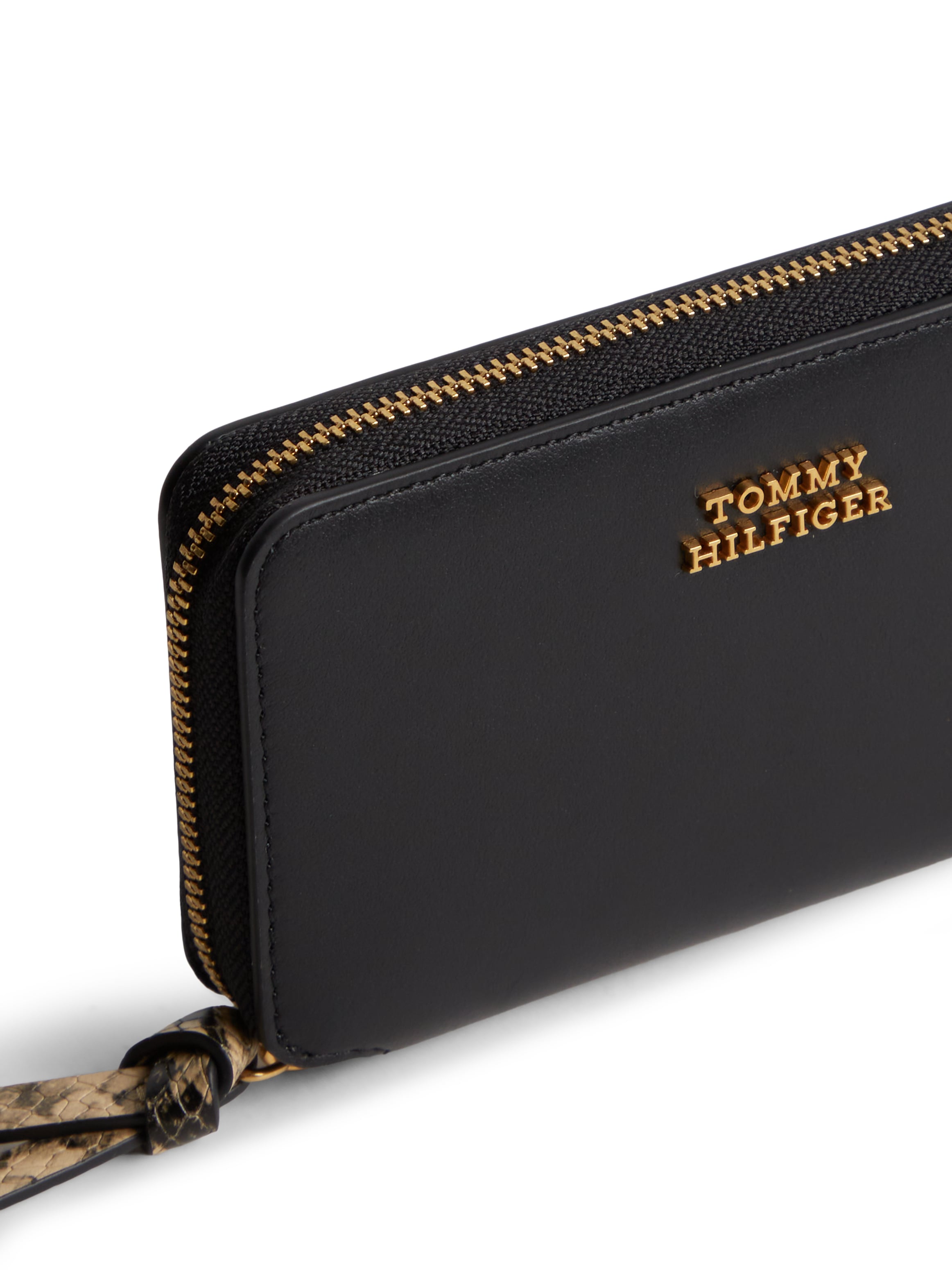 Tommy Hilfiger Geldbörse »TH LEATHER MED ZA WALLET« Damen Geldbeutel, Portemonnaie mit goldfarbenem Logoschriftzug