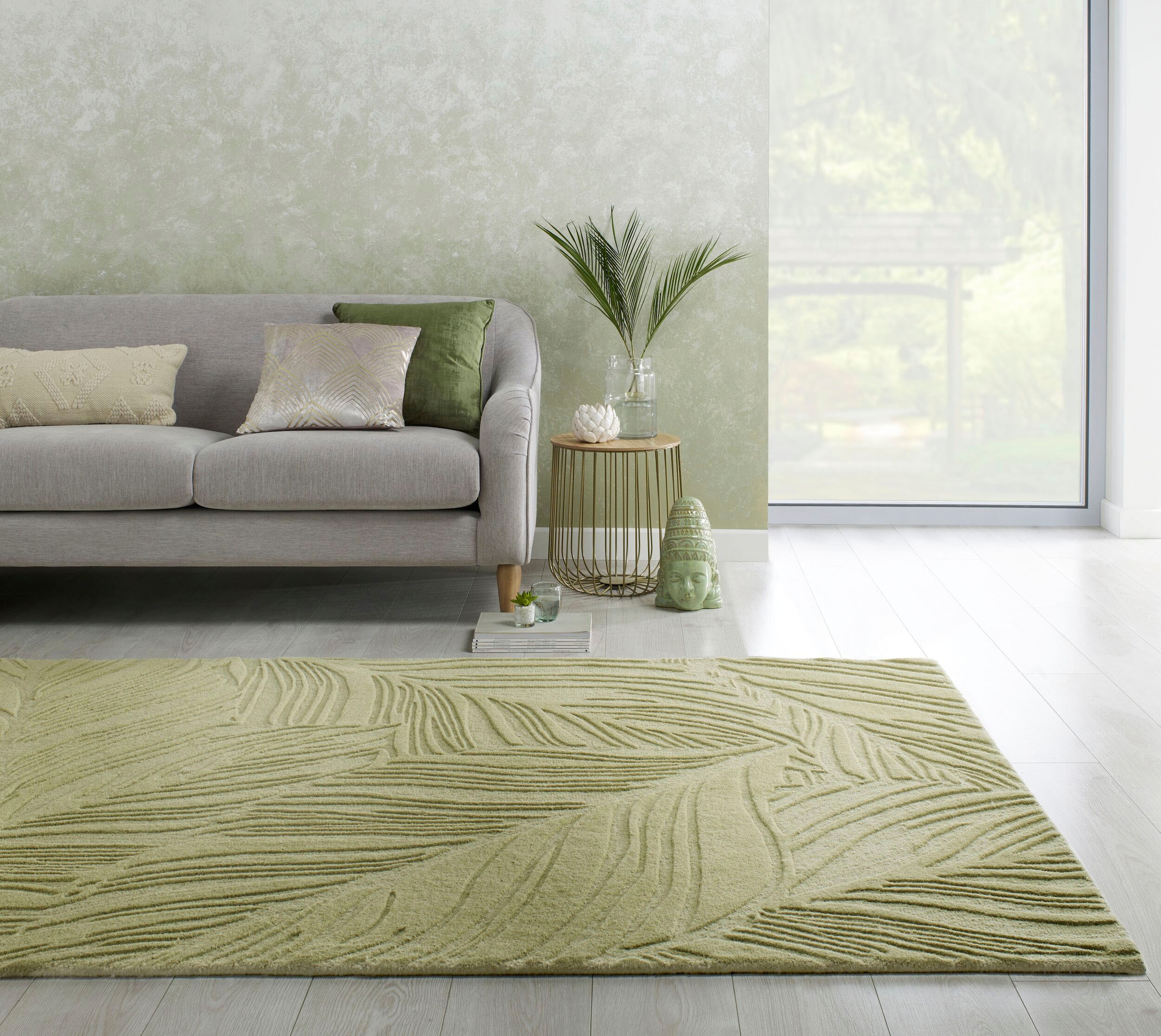 FLAIR RUGS Wollteppich »LINO LEAF« rechteckig 10 mm Höhe Hoch-Tief Effekt