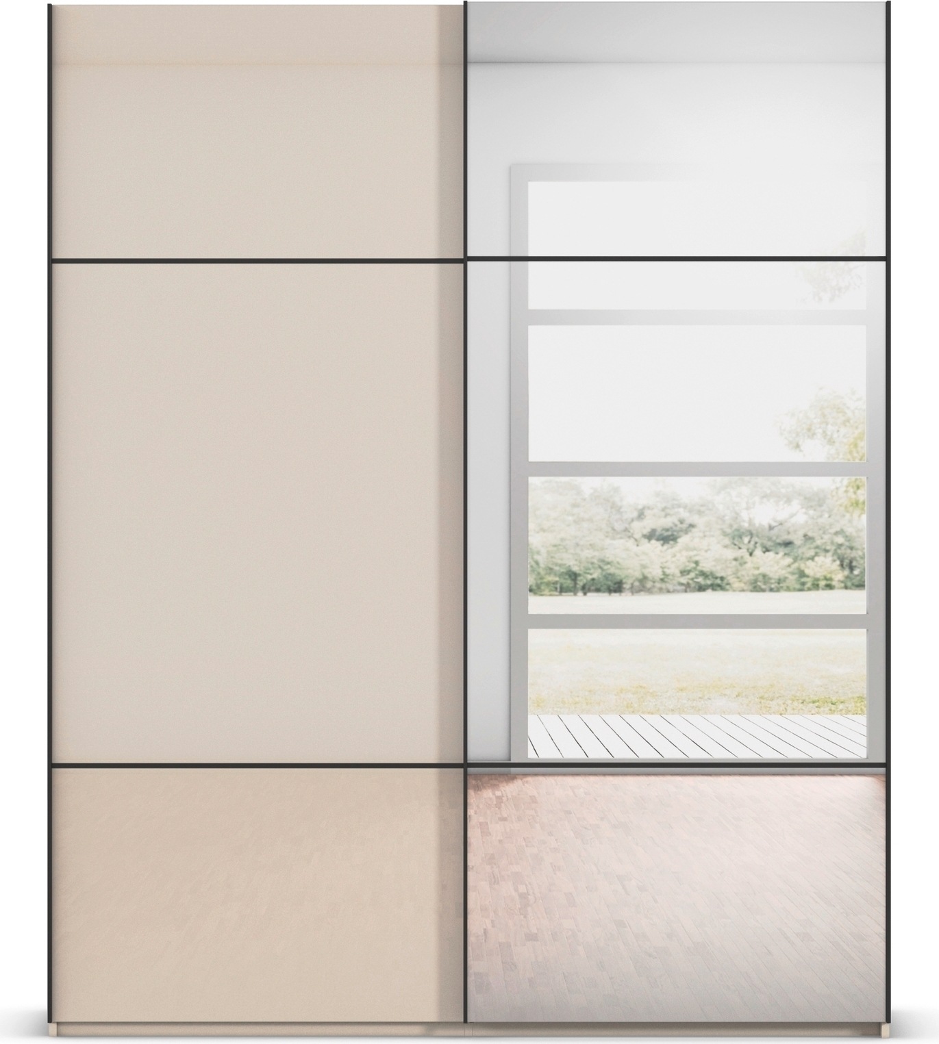 rauch Schwebetürenschrank »Kleiderschrank Schrank Garderobe Schlafzimmerschrank SCALE-TRIO« edle dreigeteilte Front mit 2 Zierleisten Spiegel/Glas MADE IN GERMANY