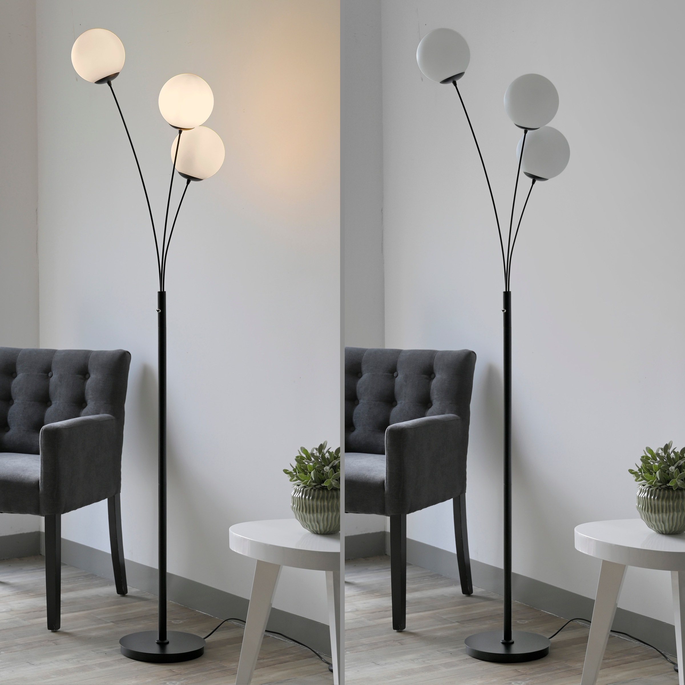 andas Stehlampe »Nymölla«, 3 flammig, Leuchtmittel E14 | ohne Leuchtmittel, Stehleuchte mit großen Glaskugeln amberfarben oder opal matt weiß