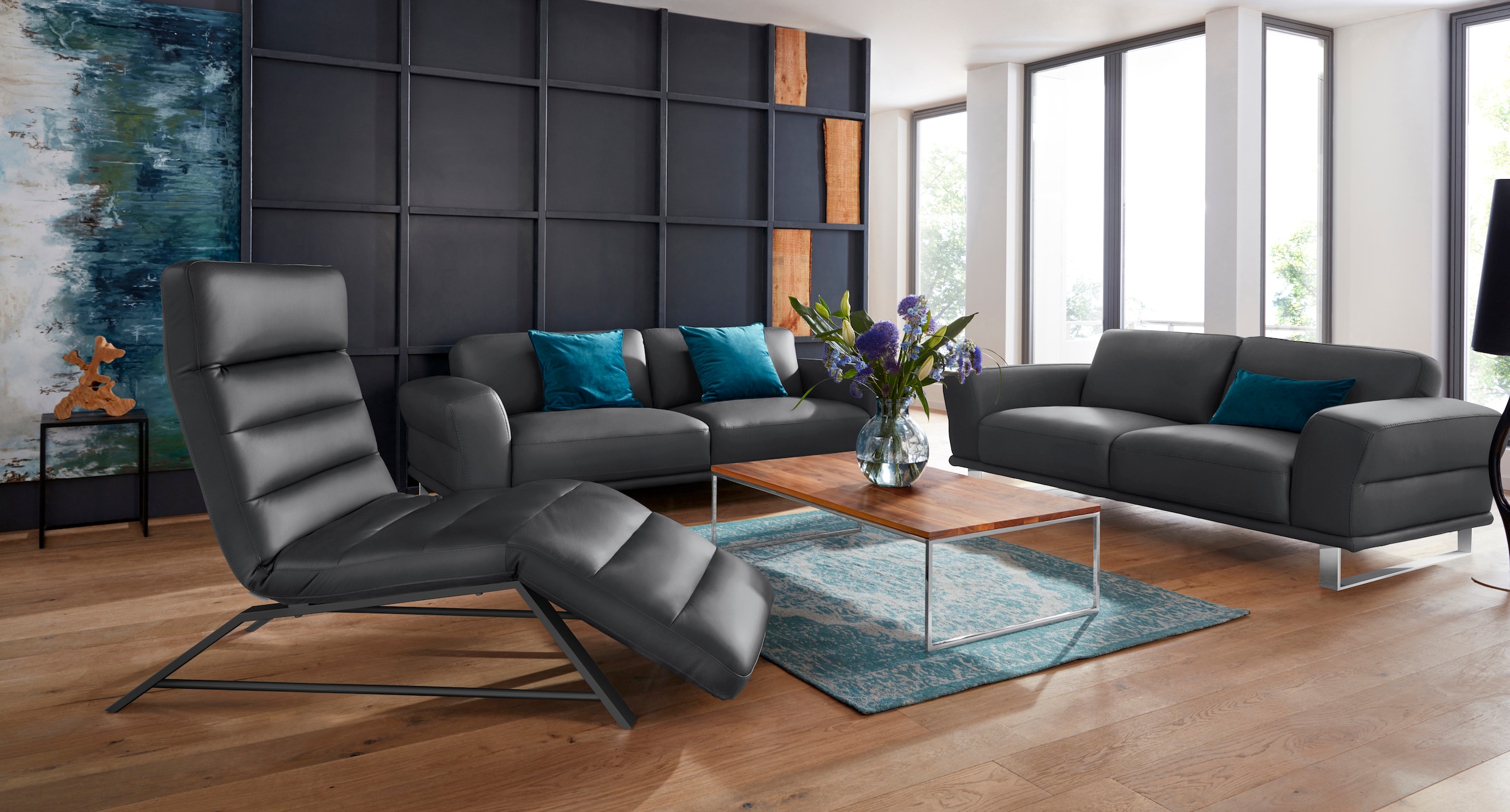 W.SCHILLIG 2,5-Sitzer »montanaa elegant und edel, bequem, Federkernunterfederung« mit Metallkufen in Chrom glänzend, Breite 212 cm