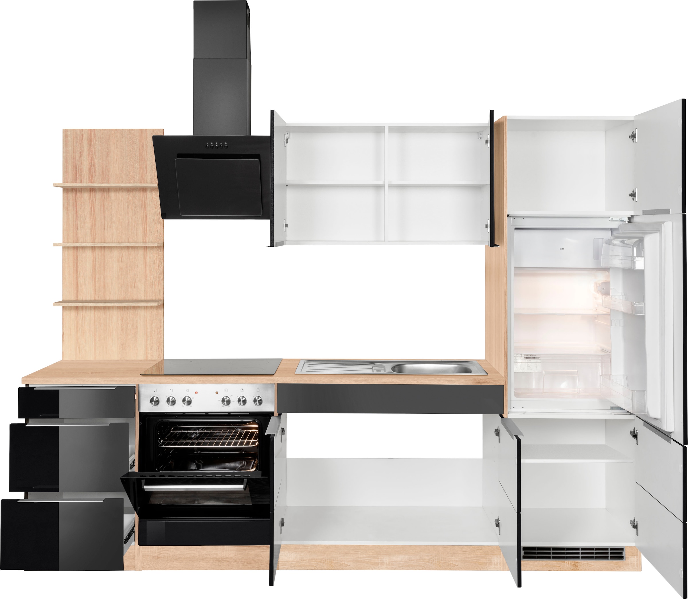 KOCHSTATION Küchenzeile »KS-Brindisi«, Breite 270 cm, wahlweise mit E-Geräten, mit MDF-Fronten und Regal