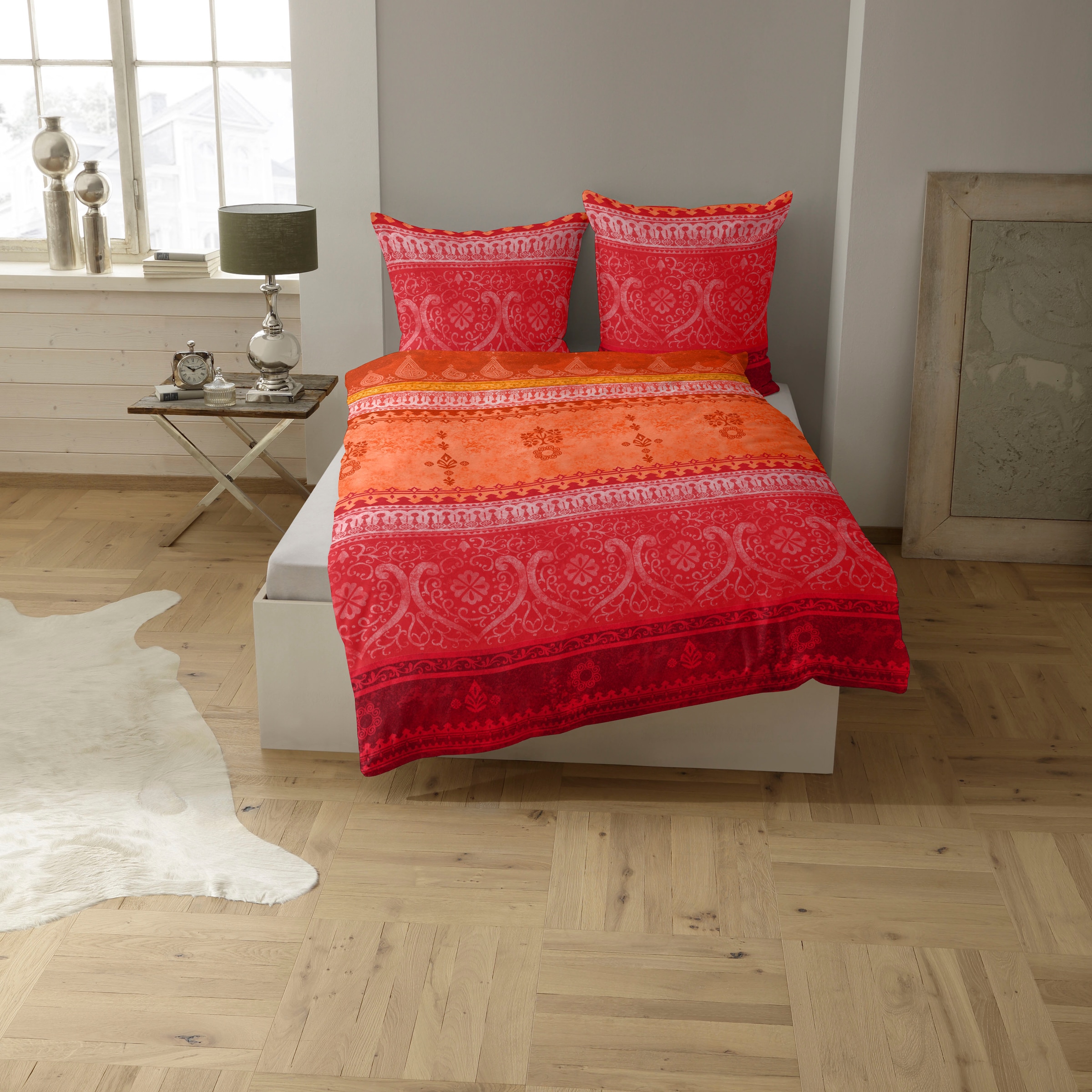 CASATEX Bettwäsche »Indi mit modernen Ornamenten, aus 100% Baumwolle, in Satin oder Biber Qualität, Bett- und Kopfkissenbezug mit Reißverschluss, pflegeleicht, Bettwäsche-Set STANDARD 100 by OEKO-TEX® zertifiziert«, (2 tlg.)