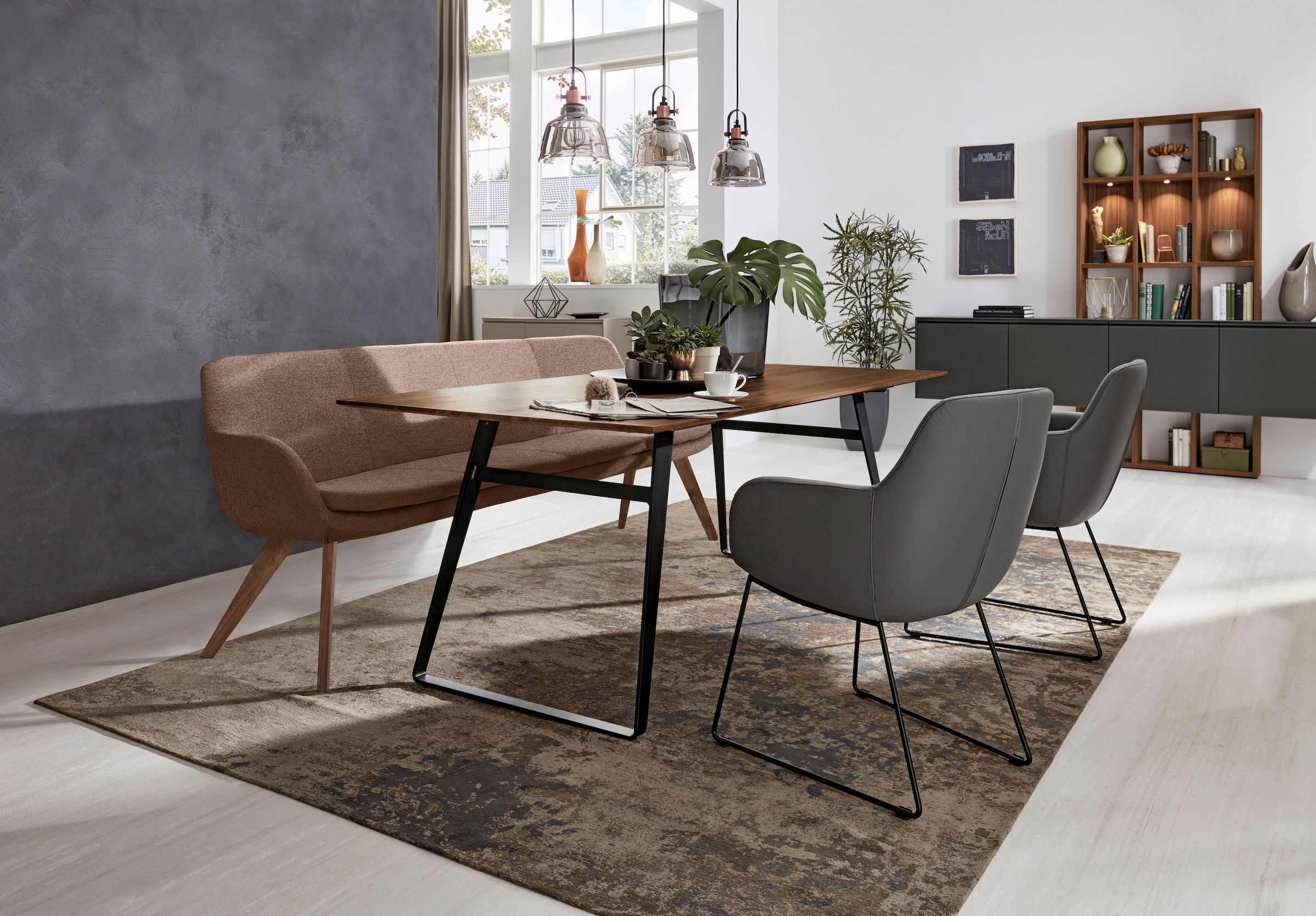 Musterring Essbank »Tavia«, Stativgestell Wildnussbaum massiv geölt, Breite 180, 200 oder 220 cm
