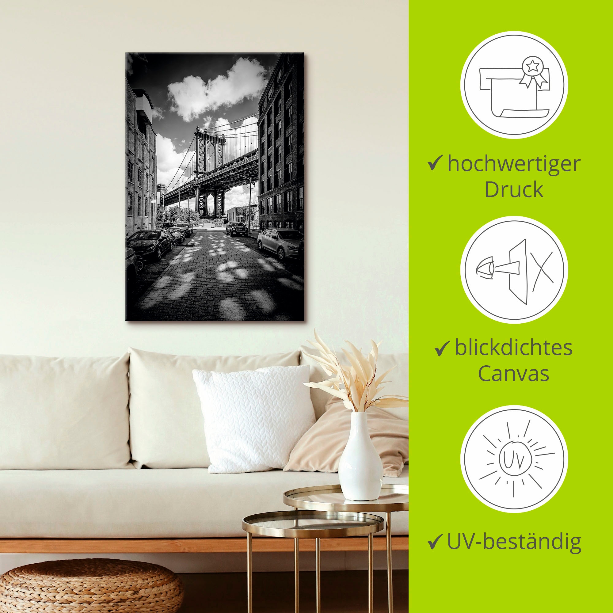 Artland Wandbild »Manhattan Bridge in Brooklyn, New York«, New York, (1 St.), als Leinwandbild, Poster in verschied. Größen