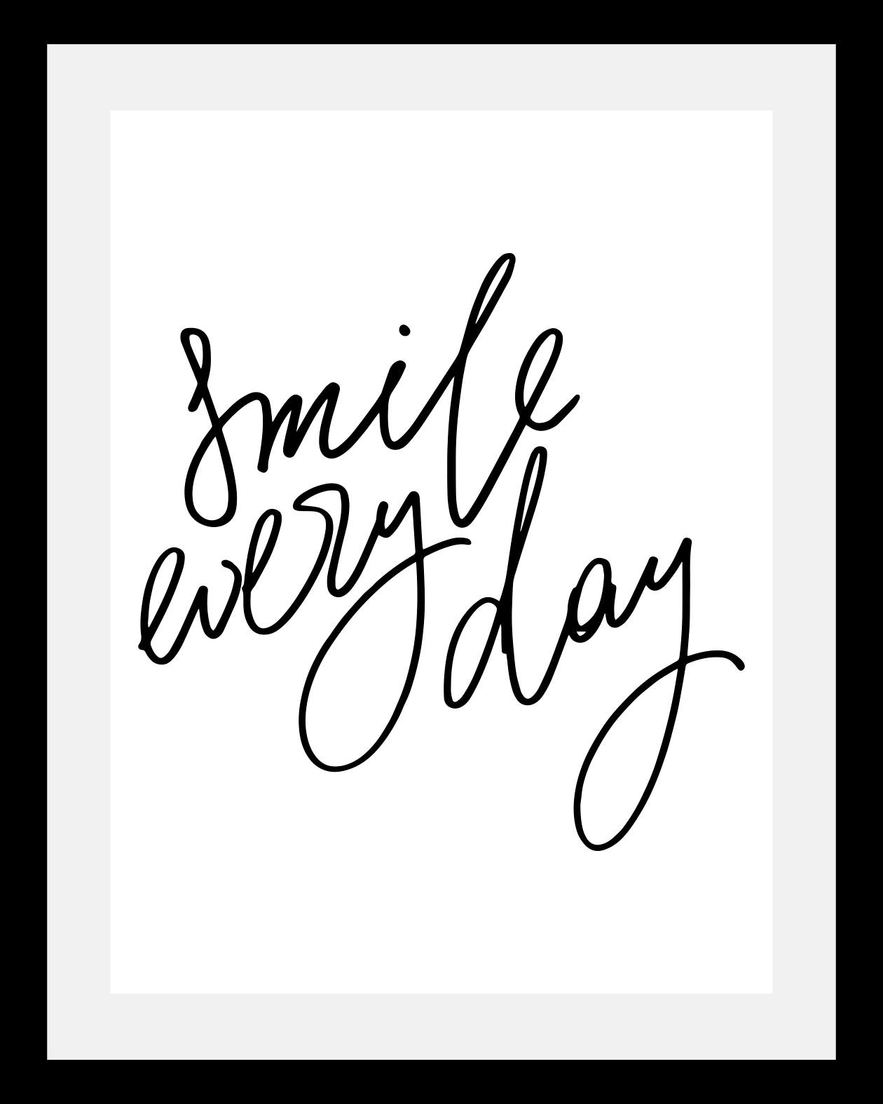 queence Bild »Smile« Motivationsbilder | Schriftzug | Schwarz-Weiß | Sprüche & Texte HD Premium Poster-Druck inkl. Holzrahmen