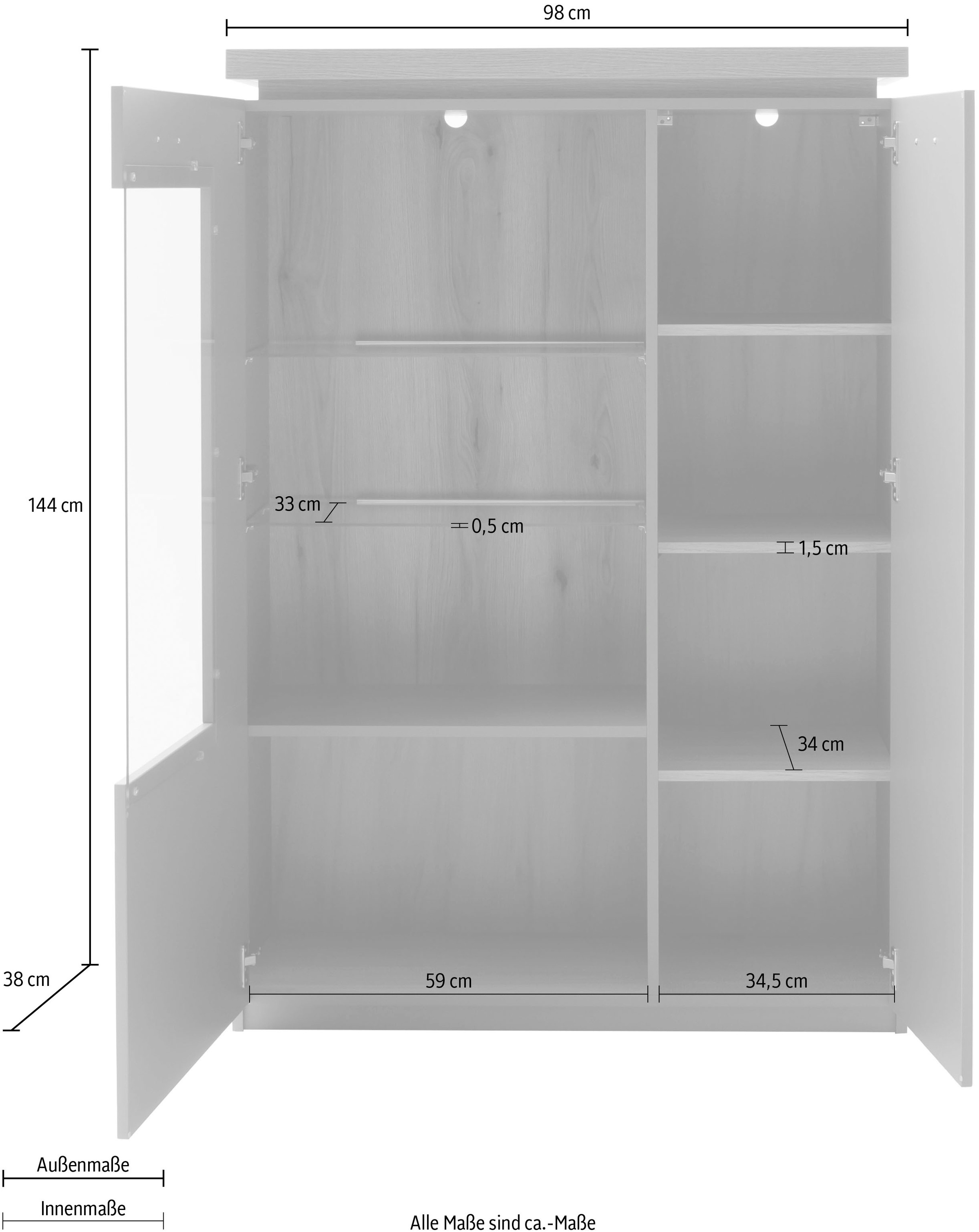 MCA furniture Highboard »MONIZ Highboard«, (1 St.), Hochkommode,Kommode,Eiche,Salbeigrün,2 Türen,gedämpft,Breite 98 cm