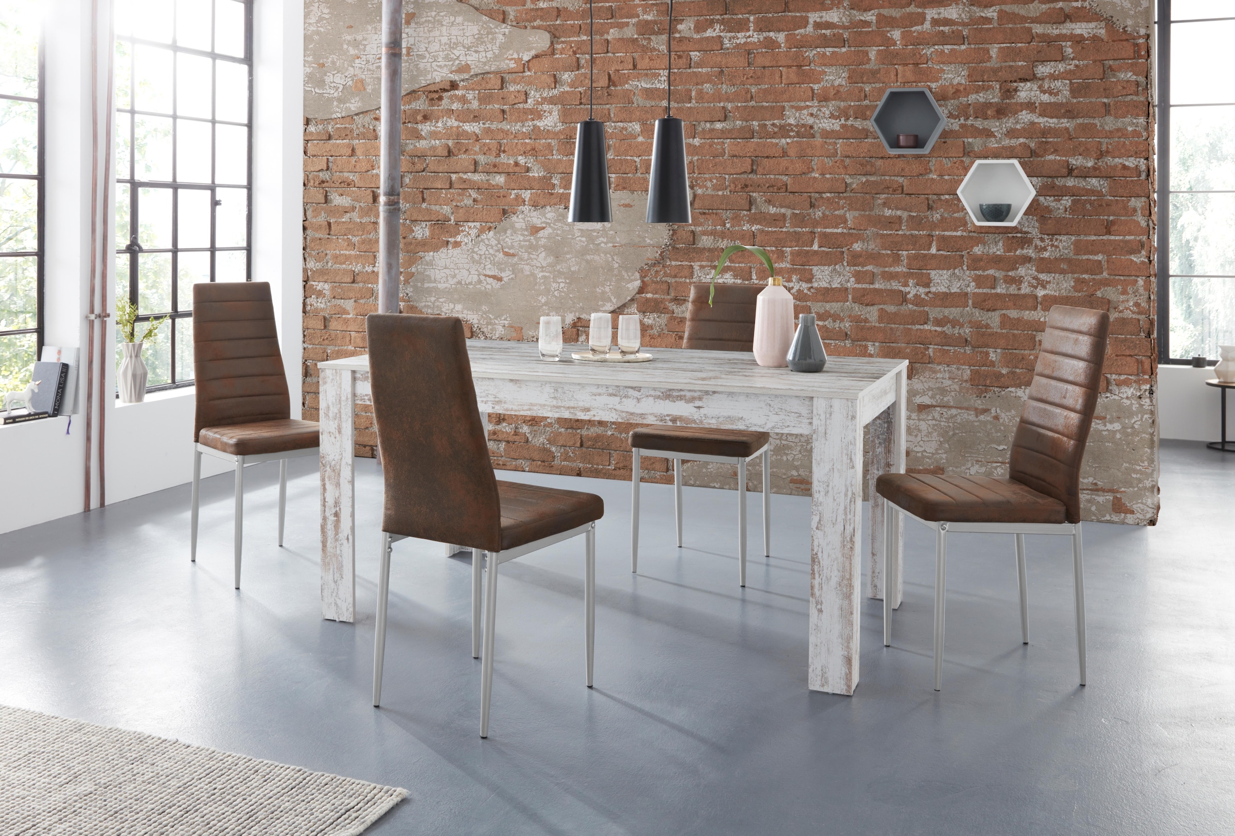 Home affaire Essgruppe »Bergamo«, (Set, 7 tlg.), 7-teilige Tischgruppe mit modernem  Esszimmerstuhl und Esstisch online bestellen