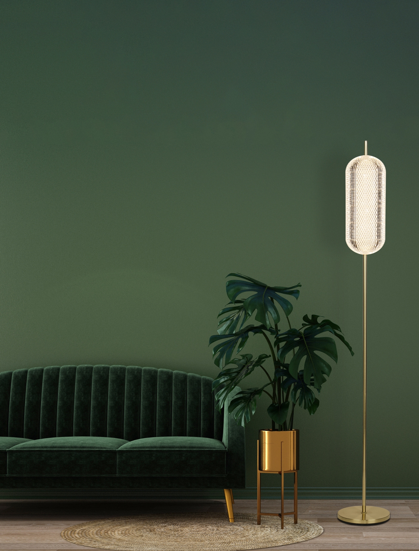 Searchlight Stehlampe »Capsule LED Floor Lamp, Satin Brass Metal and Acrylic Shade« LED-Modul 1 Stk. Warmweiß