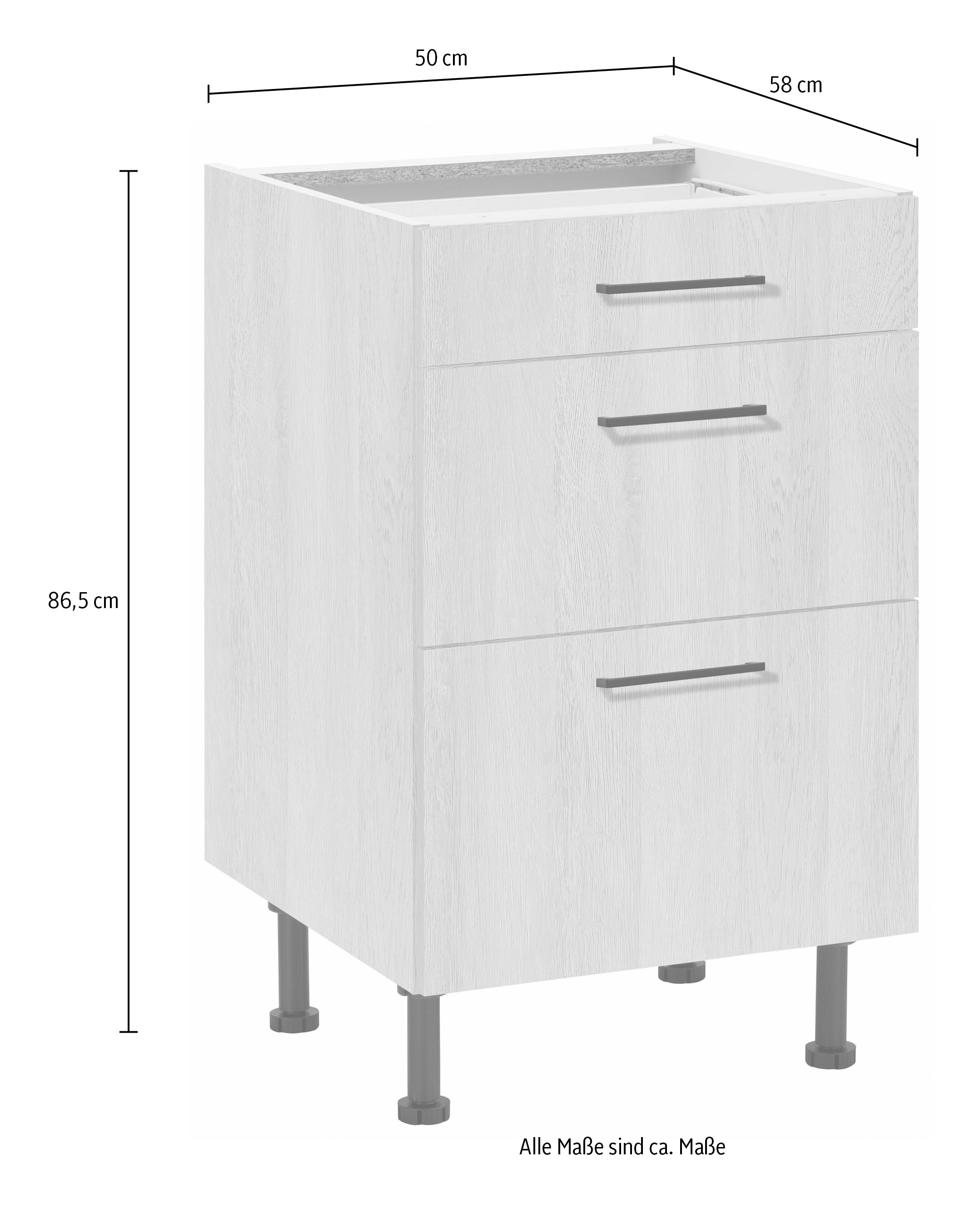 wiho Küchen Unterschrank »Nisos«, 50 cm breit, Soft-Close in Schubladen, verstellbare Füße, ohne Platte