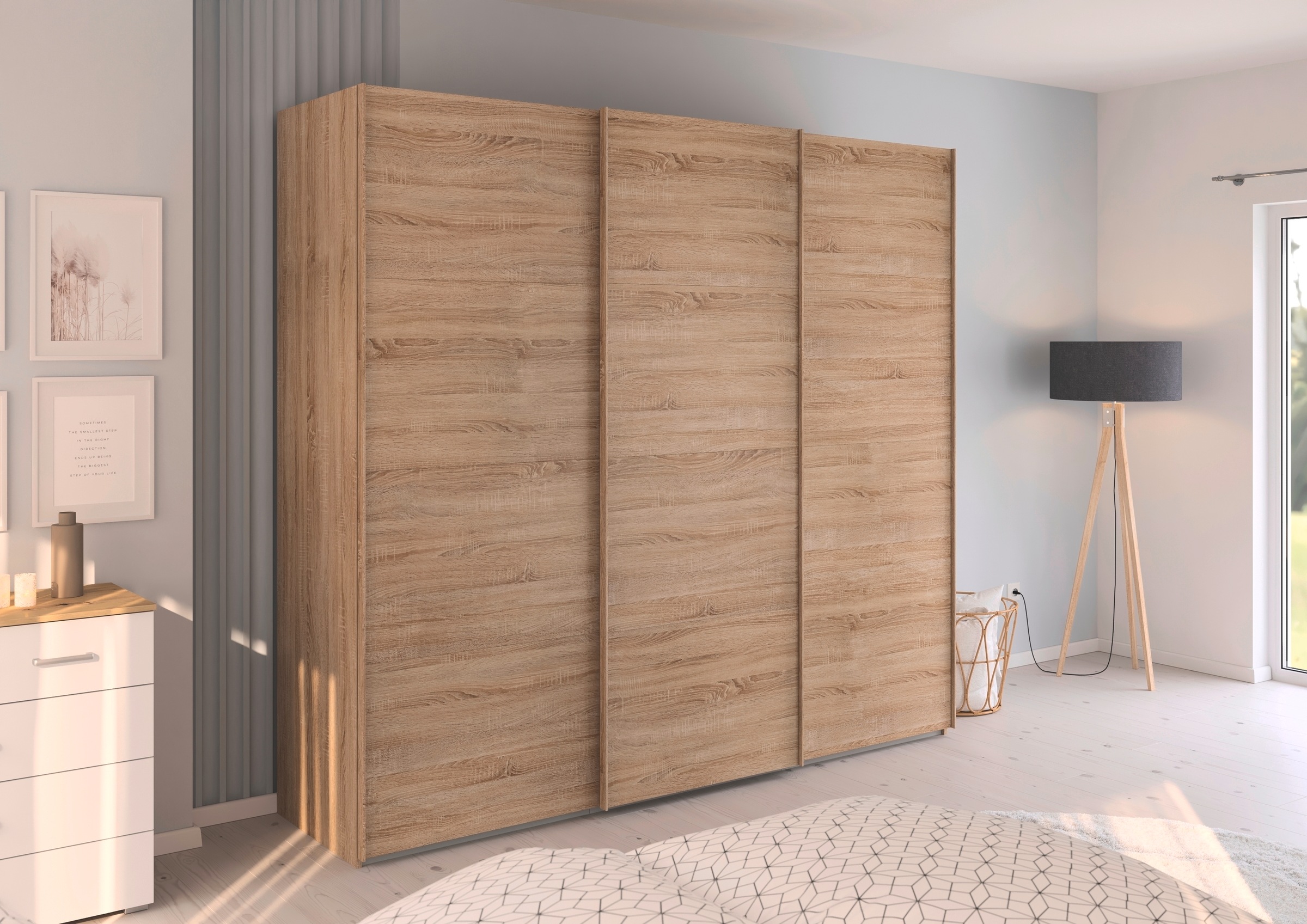 rauch Schwebetürenschrank »Kleiderschrank Schrank Garderobe Schlafzimmerschrank EVELYN«, in elegantem Stil, in 5 Breiten, Griffe in Korpusfarbe MADE IN GERMANY
