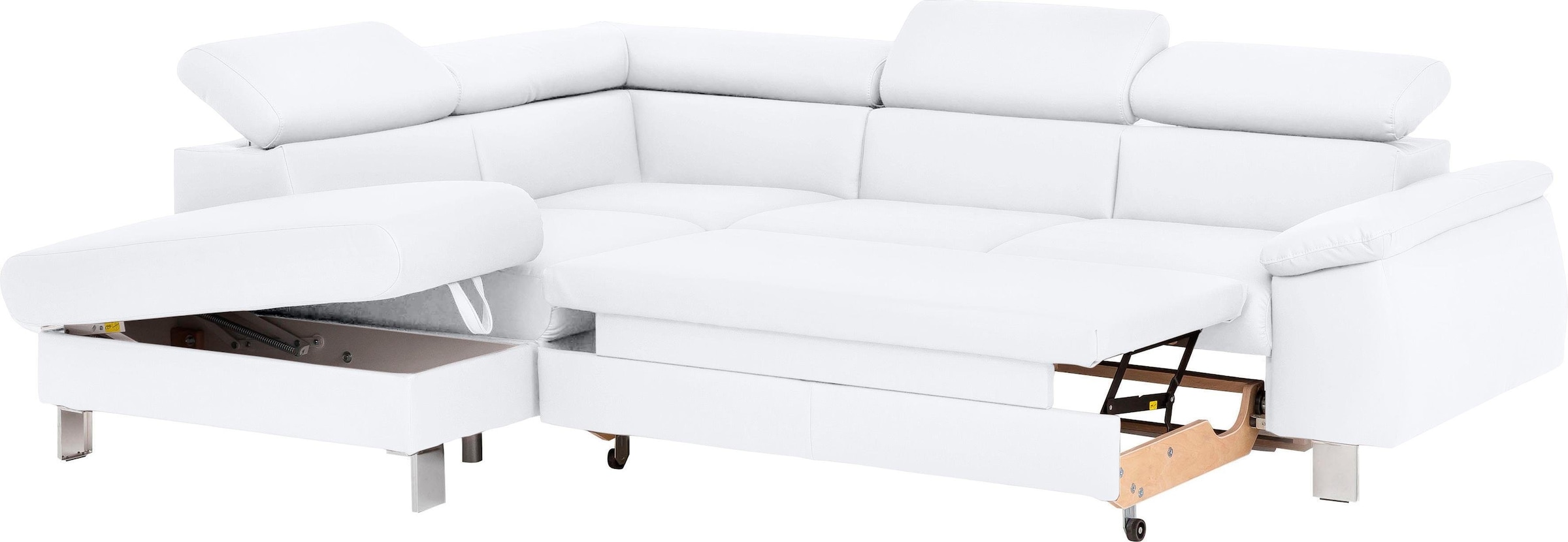 COTTA Ecksofa »Komaris L-Form mit Kopfteilverstellung«, wahlweise mit Bettfunktion, Bettkasten & Beleuchtung