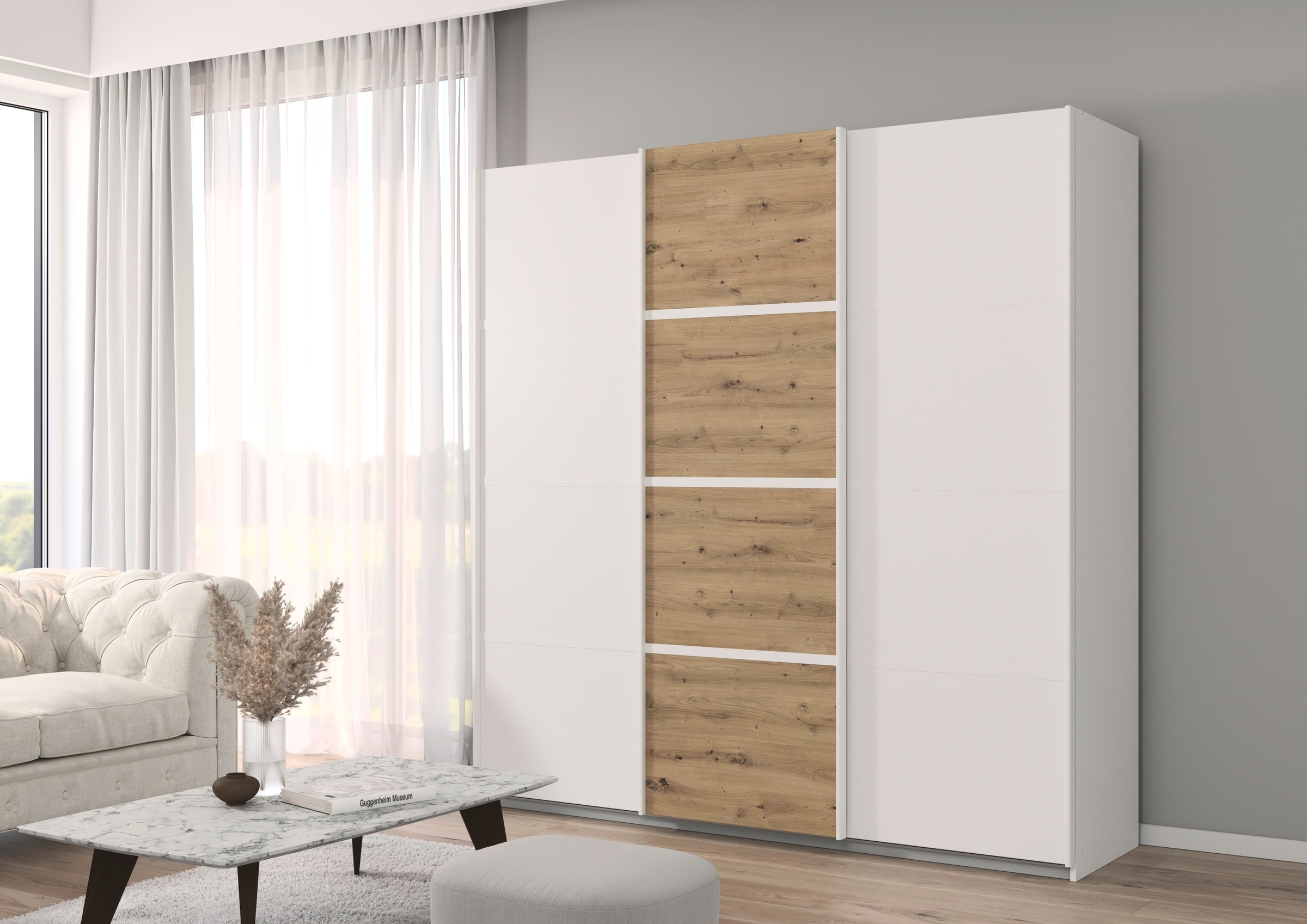 rauch Kleiderschrank »Schwebetürenschrank OTTO´s Choice Garderobe Schrank TOP ANGEBOT Avola«, (in 3 verschiedenen Ausstattungen BASIC/CLASSIC/PREMIUM), mit eleganten Zierleisten in Chrom, Schwarz oder Weiß MADE IN GERMANY