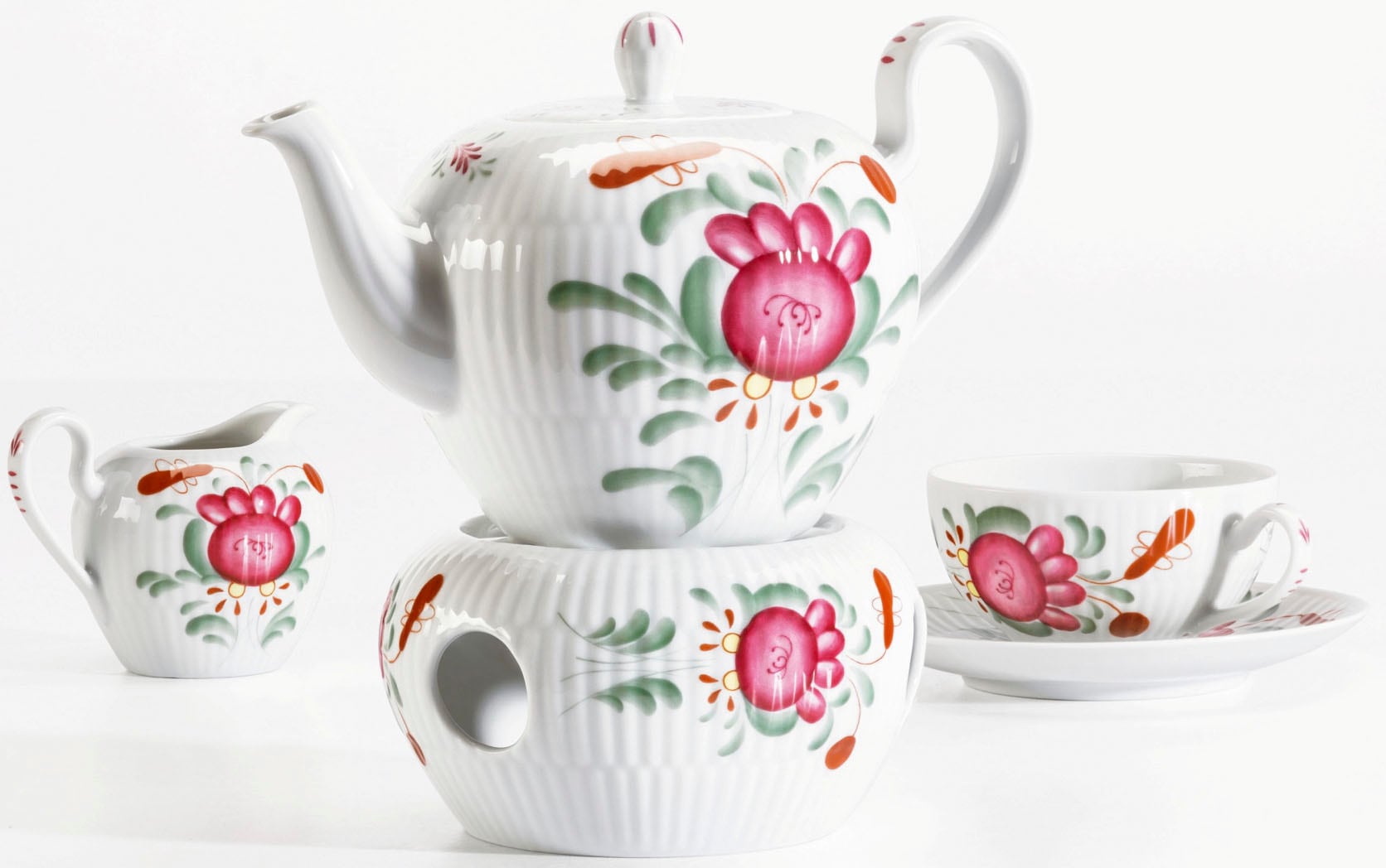 Seltmann Weiden Teeservice »Geschirr-Set, 18 Teile, Amina Ostfiesenrose, groß«, (Set, 18 tlg., 6x Teeobertasse, 6x Teeuntertasse, 6x Früstücksteller), Stäbchenrelief, die Ostfriesenrose, Blütenmotiv