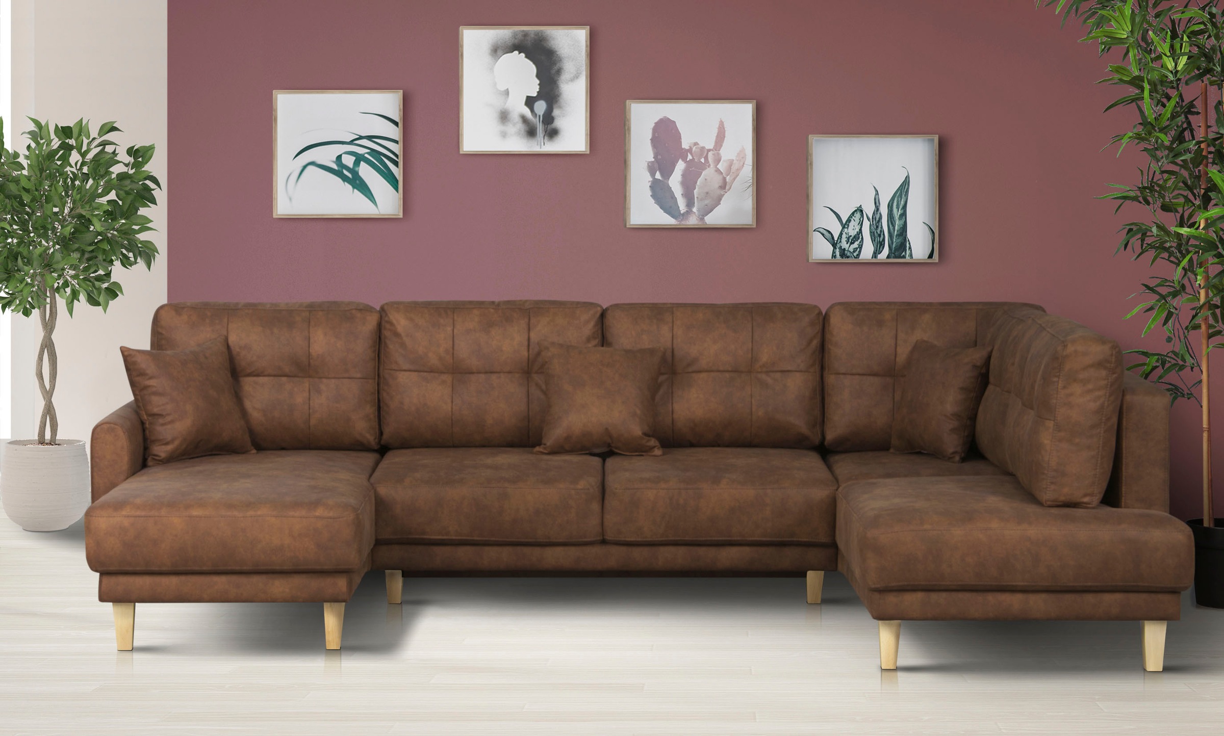 Home affaire Wohnlandschaft »TRIPLO U-Form wahlweise mit Schlaffunktion, B/T/H: 310/192/90 cm«, Schlafsofa, auch mit Bettkasten, Steppung im Rückenkissen