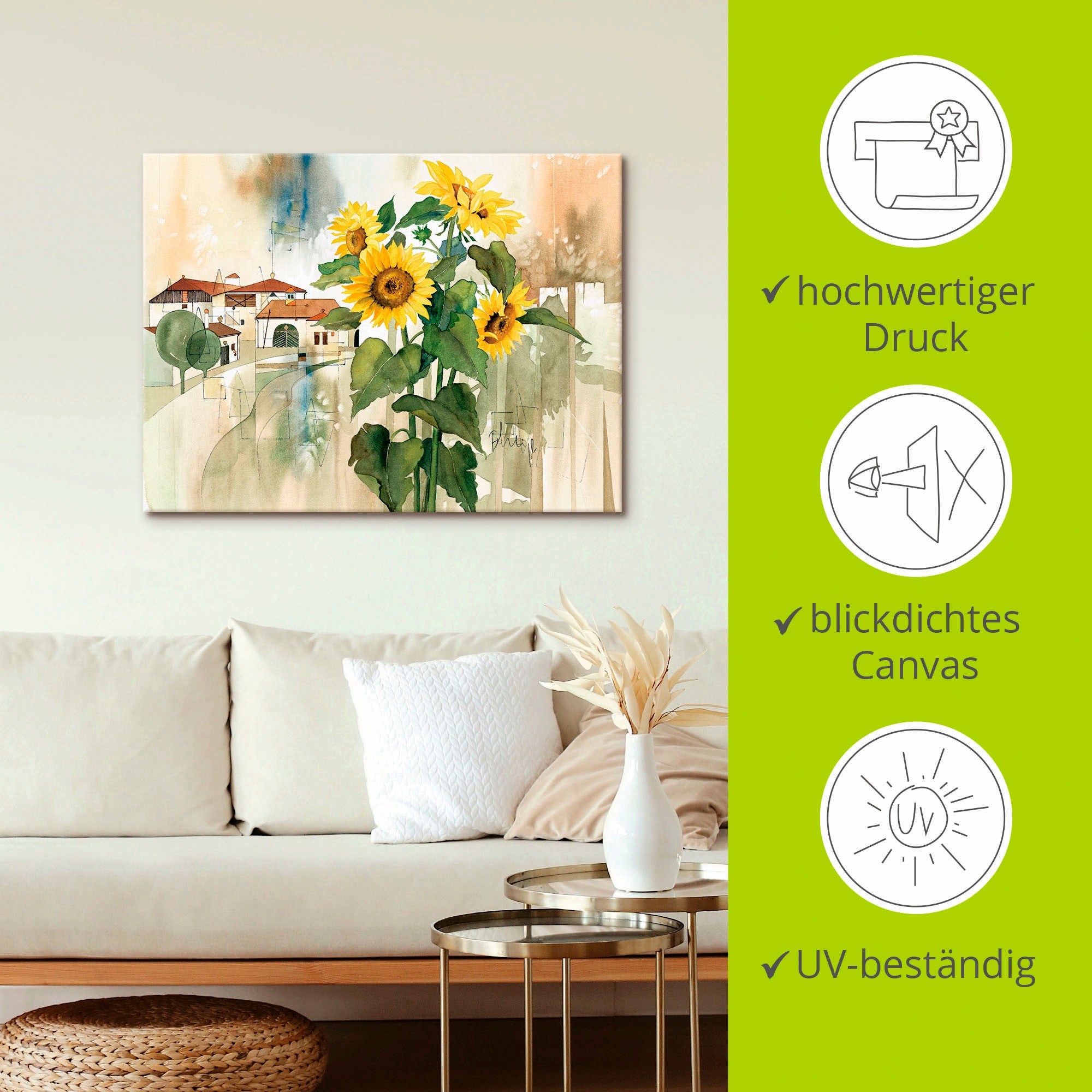 Artland Leinwandbild »Gruss der Sonnenblume« Blumen 1 Stk. tlg. auf Holzrahmen gespannt