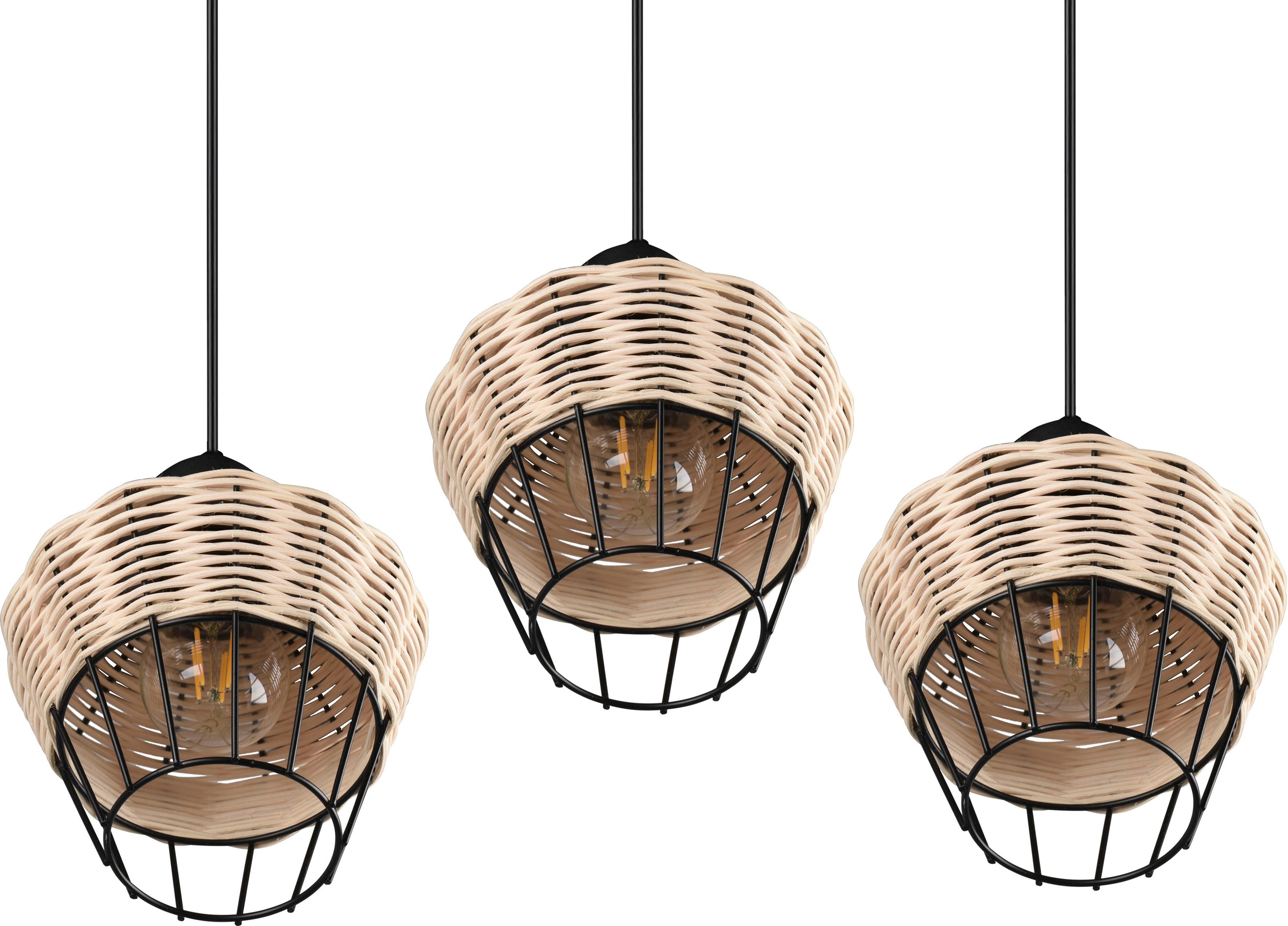 REALITY Leuchten Pendelleuchte »Borka«, 3 flammig, Leuchtmittel E27 | ohne Leuchtmittel, Boho Hängelampe aus Rattan 3-flammig exkl E27 max 40W höhenverstellbar