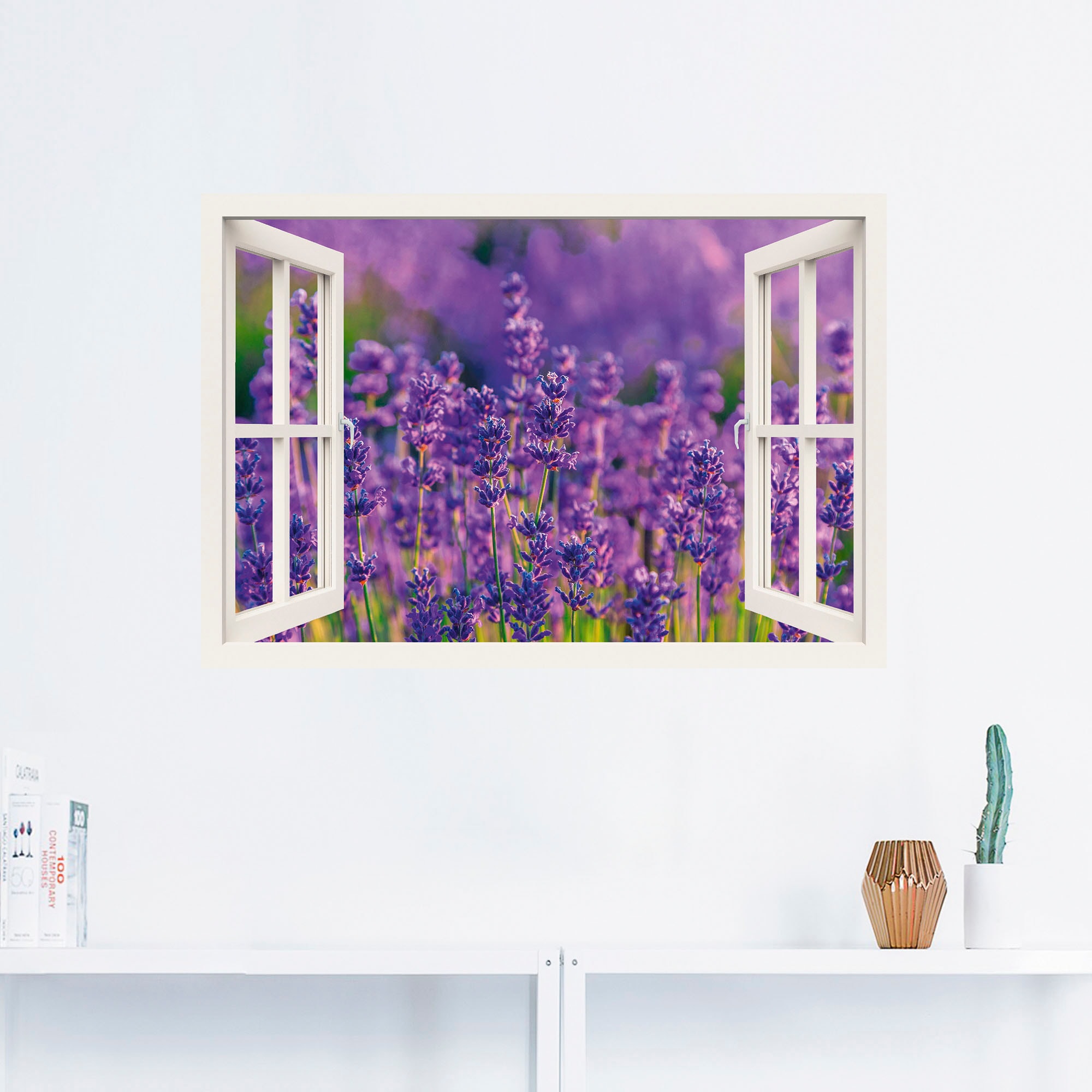 Artland Wandbild »Fensterblick Lavendelfeld in auf in Alubild, versch. (1 Poster St.), Größen Blumenwiese, Rechnung Tihany«, als Leinwandbild, oder bestellen Wandaufkleber