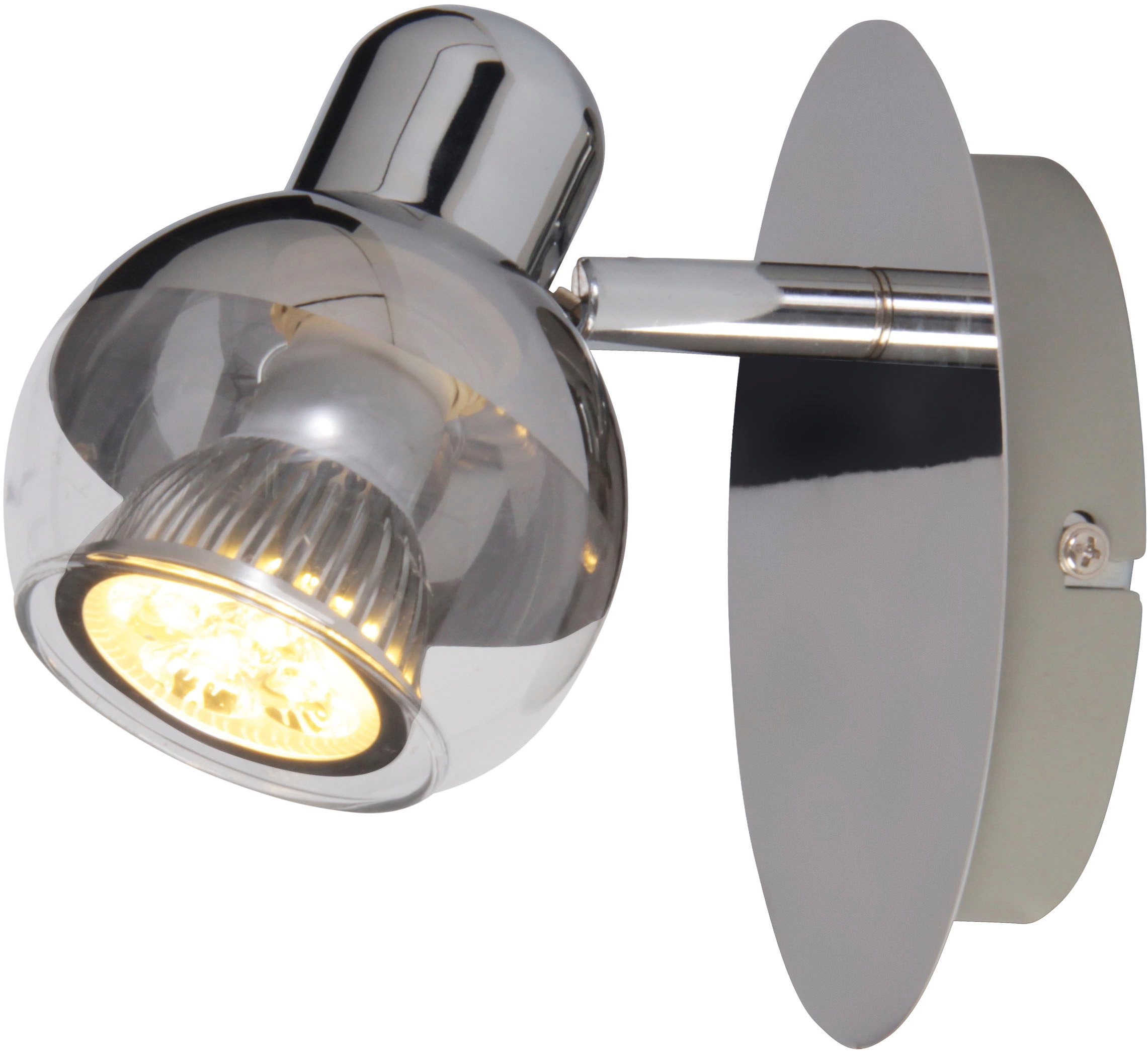 näve Wandstrahler »Boccia«, 1 flammig, Leuchtmittel GU10 | LED wechselbar, 1flg. incl. LED GU10 6W, chrom, Glasschirm, verstellbarer Spot, D:14cm