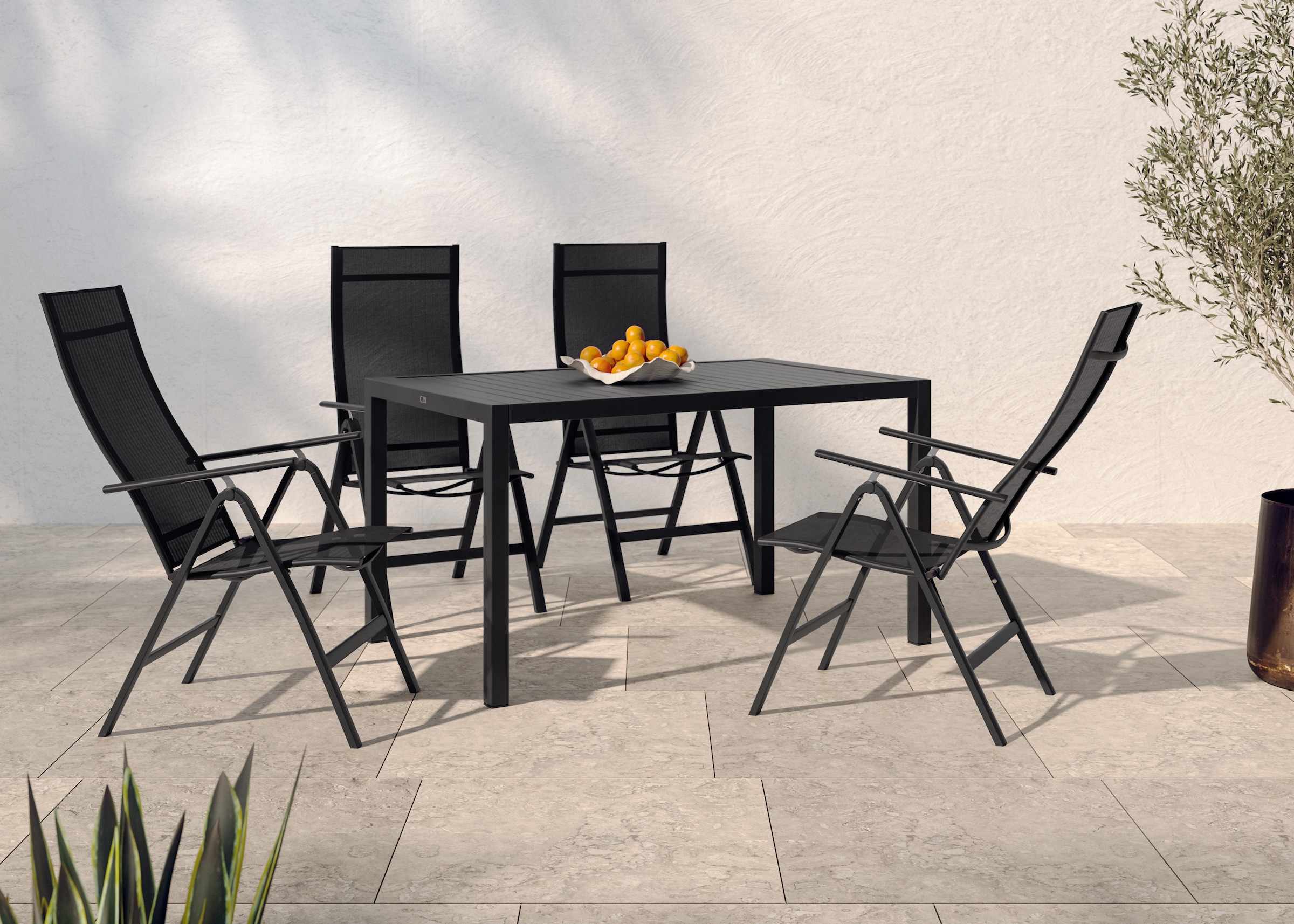 KONIFERA Garten-Essgruppe »»Messina«« Set, 4x Sessel, Tisch 90x160x75 cm, Aluminium, Textilgewebe, 5 Stk. tlg. Tisch 90x160x75 cm, 4 Stühle...