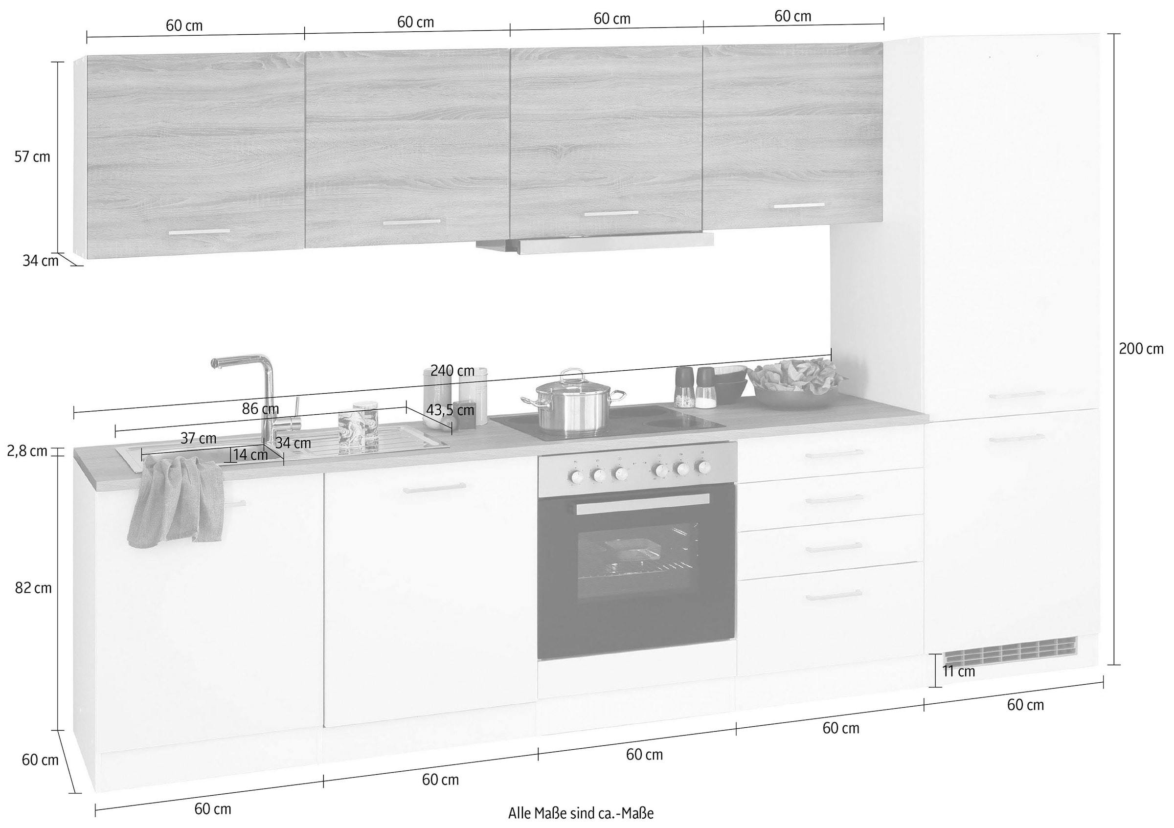 KOCHSTATION Küchenzeile »KS-Visby«, mit E-Geräte, 300 cm, inkl. Kühl/Gefrierkombination und Geschirrspüler