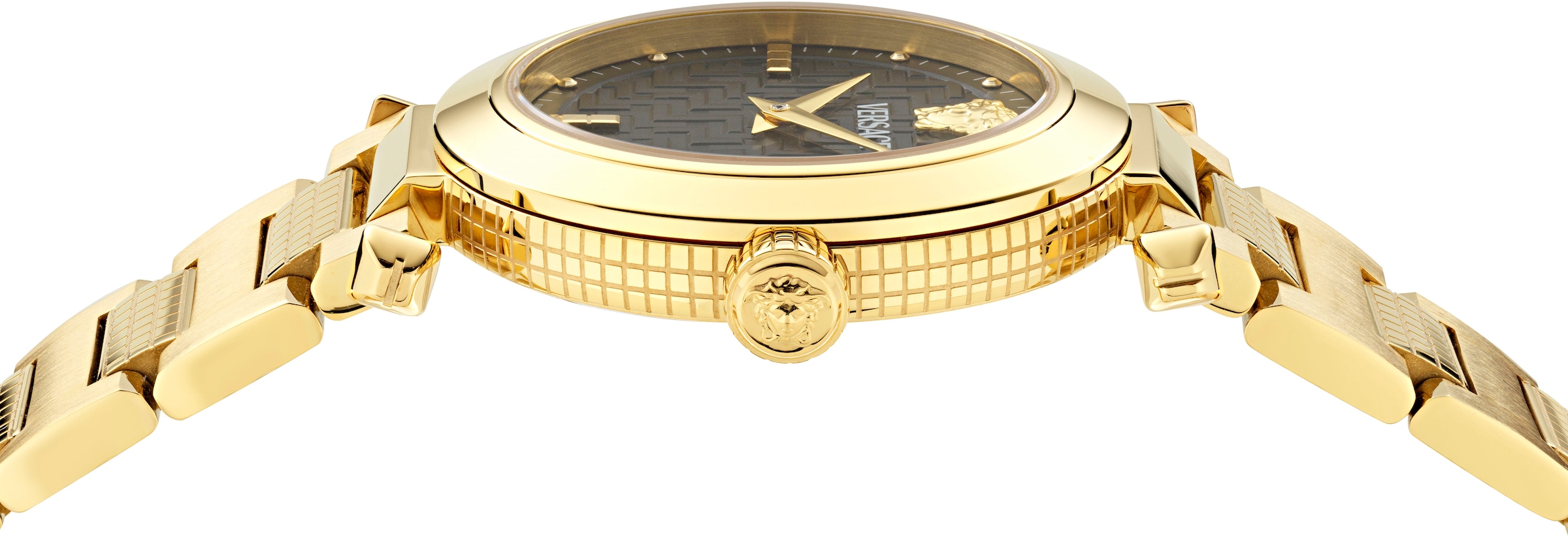Versace Quarzuhr »VERSACE GREEK«, Armbanduhr, Damenuhr, Swiss Made, Edelstahlarmband, analog