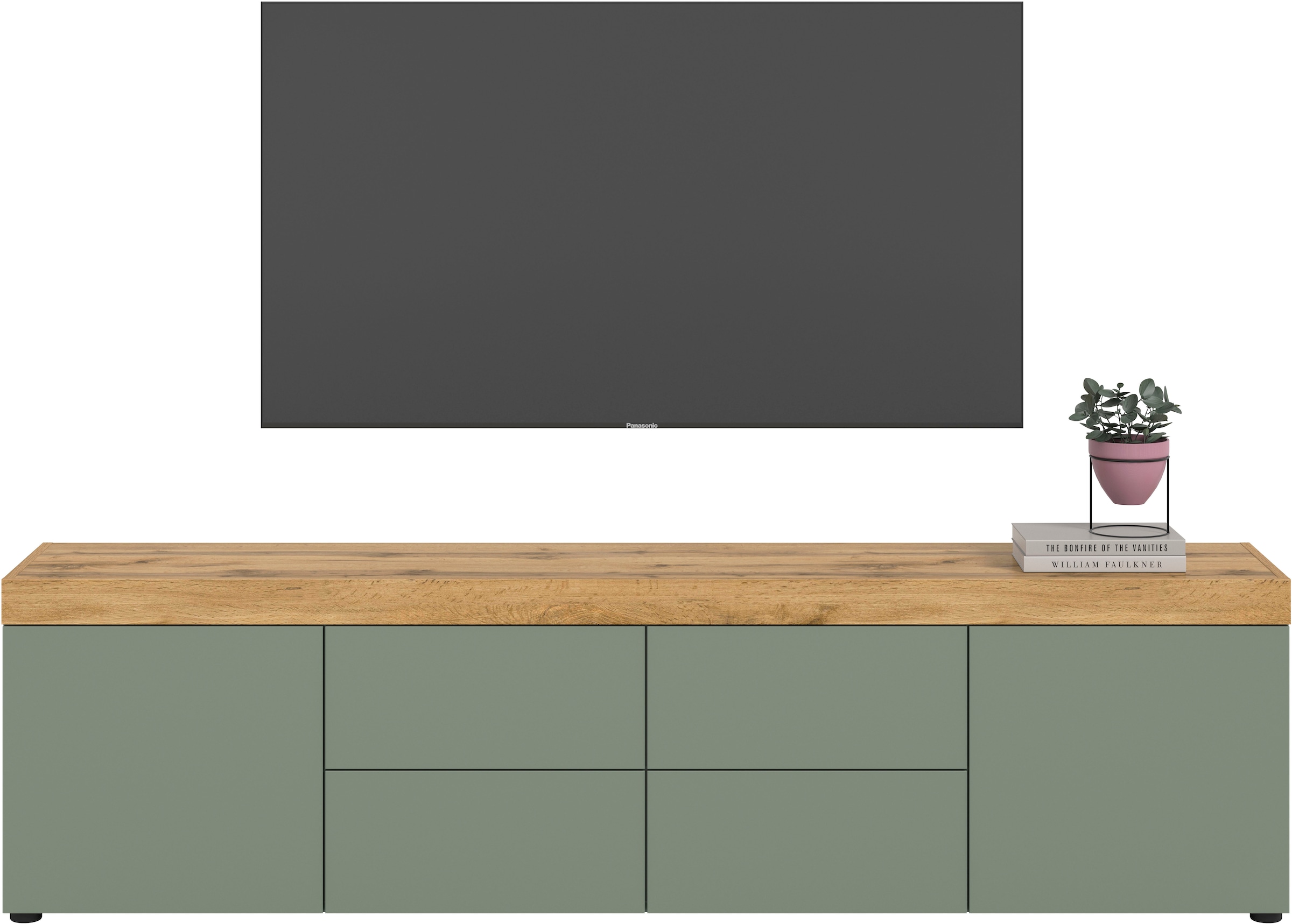 OTTO home Lowboard »MAMBO, Breite 200cm, 2 Türen, 4 Schubkästen, push-2-open« 2 farbige Ausführung, in verschiedenen Farben erhältlich, 1 Stk. tlg. Lowboard, TV Unterschrank, Tv-Schrank, Wohnzimmer