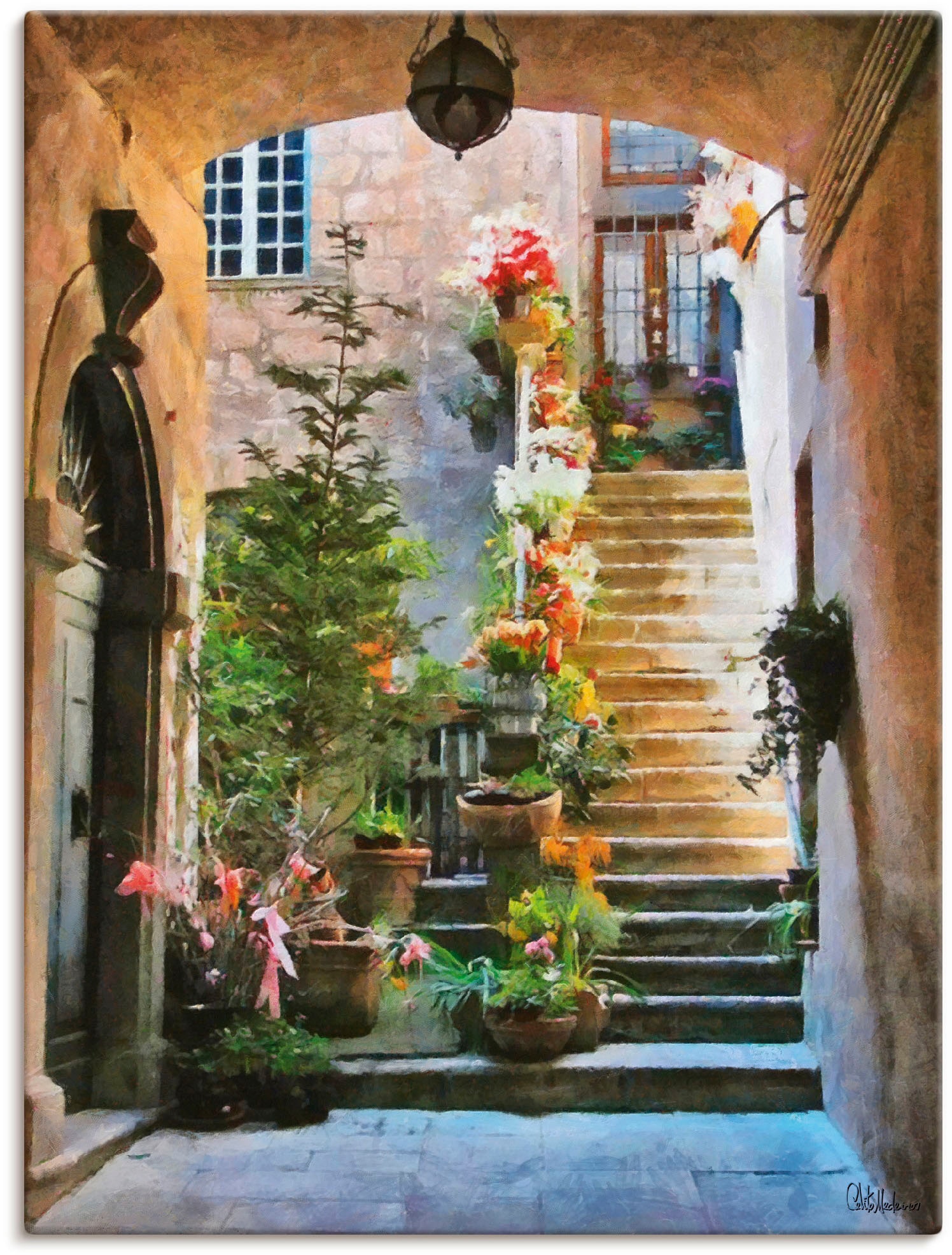 Artland Wandbild »Treppe mit Blumen«, Elemente der Architektur, (1 St.),  als Alubild, Leinwandbild, Wandaufkleber oder Poster in versch. Größen auf  Rechnung kaufen