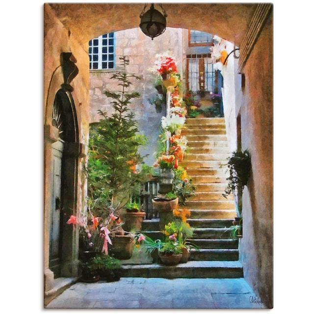 Artland Wandbild »Treppe mit Blumen«, Elemente der Architektur, (1 St.),  als Alubild, Leinwandbild, Wandaufkleber oder Poster in versch. Größen auf  Rechnung kaufen