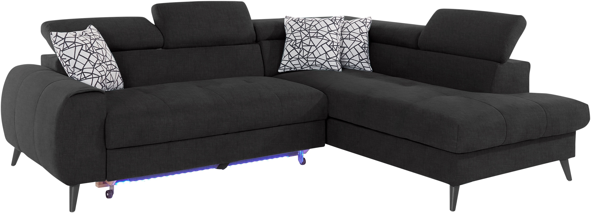 COTTA Ecksofa »Mia L-Form mit 3 Zierkissen«, wahlweise mit Bettfunktion, Bettkasten, Beleuchtung & Wireless-Charger