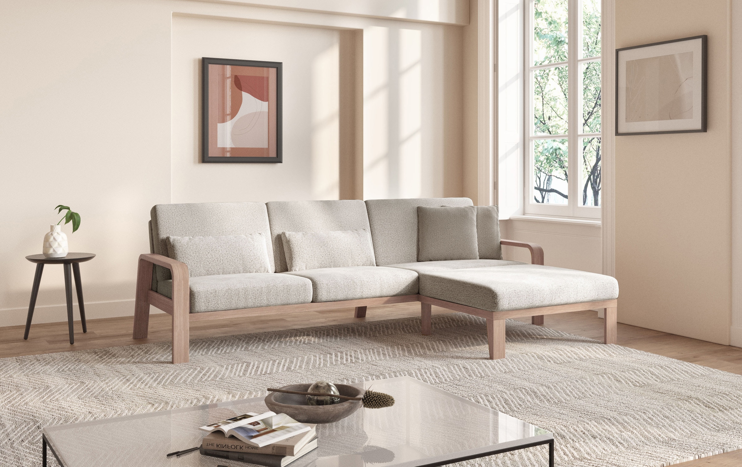 sit&more Ecksofa »Kolding L-Form«, Armlehnen aus Buchenholz in natur, verschiedene Bezüge und Farben