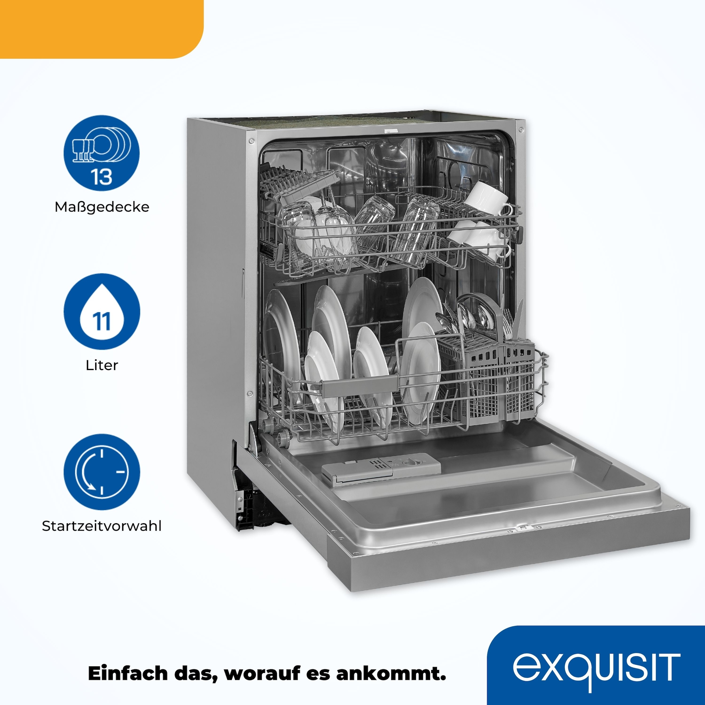 exquisit Unterbaugeschirrspüler »EGSP9313-EF-030E inox« 11 l 13 Maßgedecke Unterbaugerät mit eleganter Edelstahlfront, keine Möbelfront notwendig