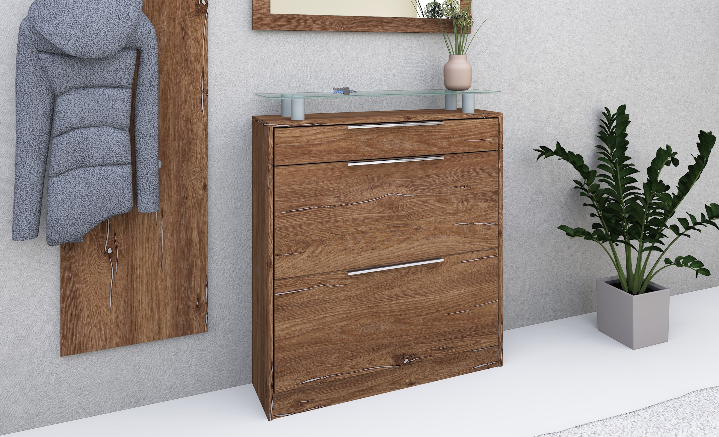 borchardt Möbel Schuhschrank »Oliva«, Breite 89 cm, stehend, mit 2 Doppeltrommeln und 1 Schubkasten
