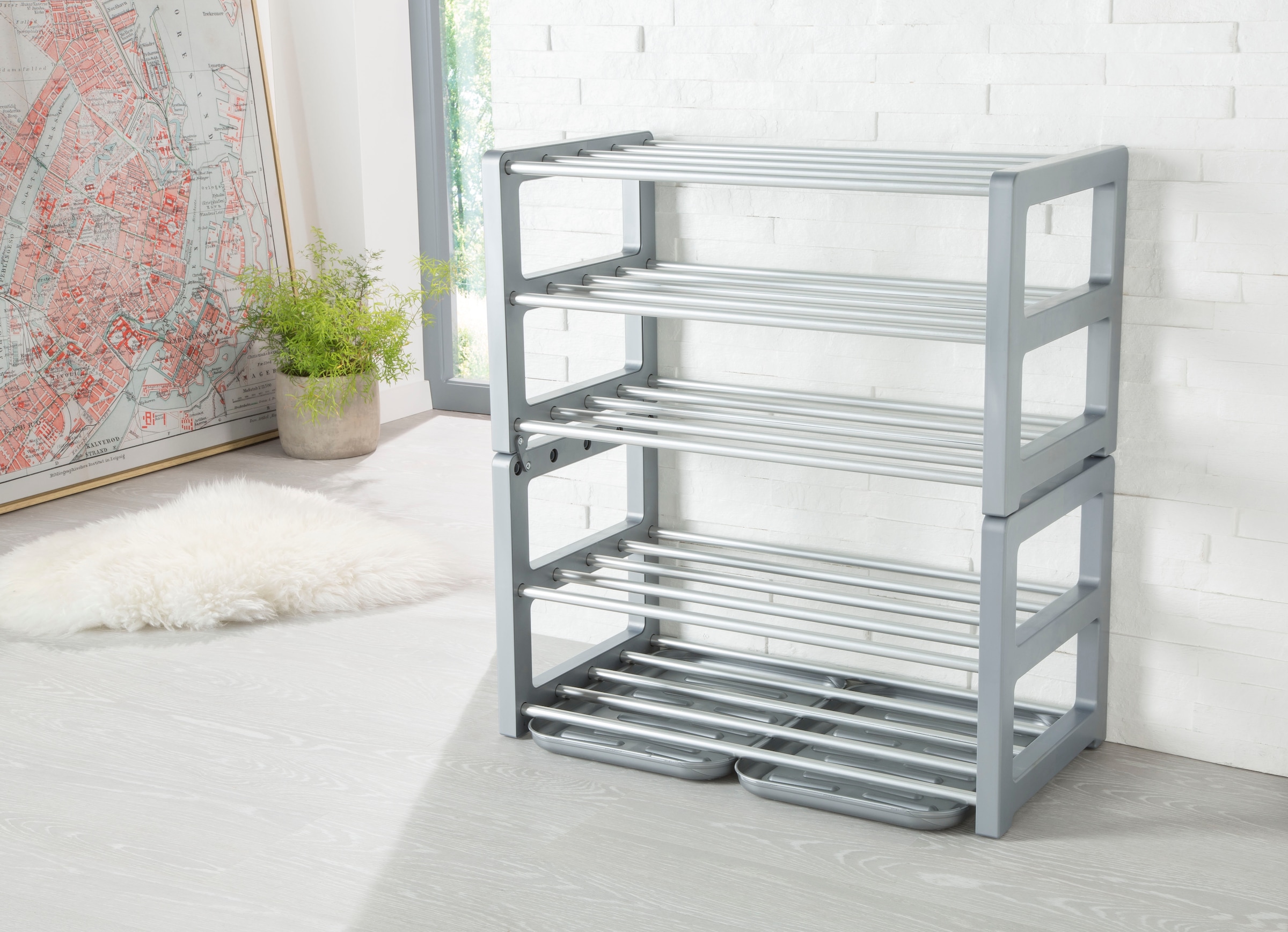 Ruco Schuhregal, mit Schmutzauffangschalen, Aluminium, bis zu 9 Paar Schuhe