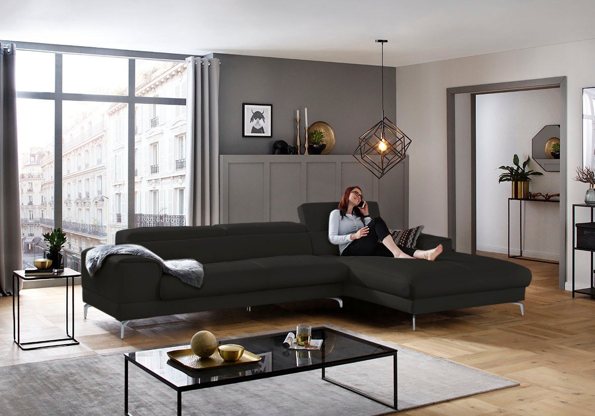 W.SCHILLIG Ecksofa »piedroo, Designsofa mit tollem Sitzkomfort, bequem und elegant, L-Form«, Kopfteilverstellung, wahlweise mit Sitztiefenverstellung, Breite 343cm