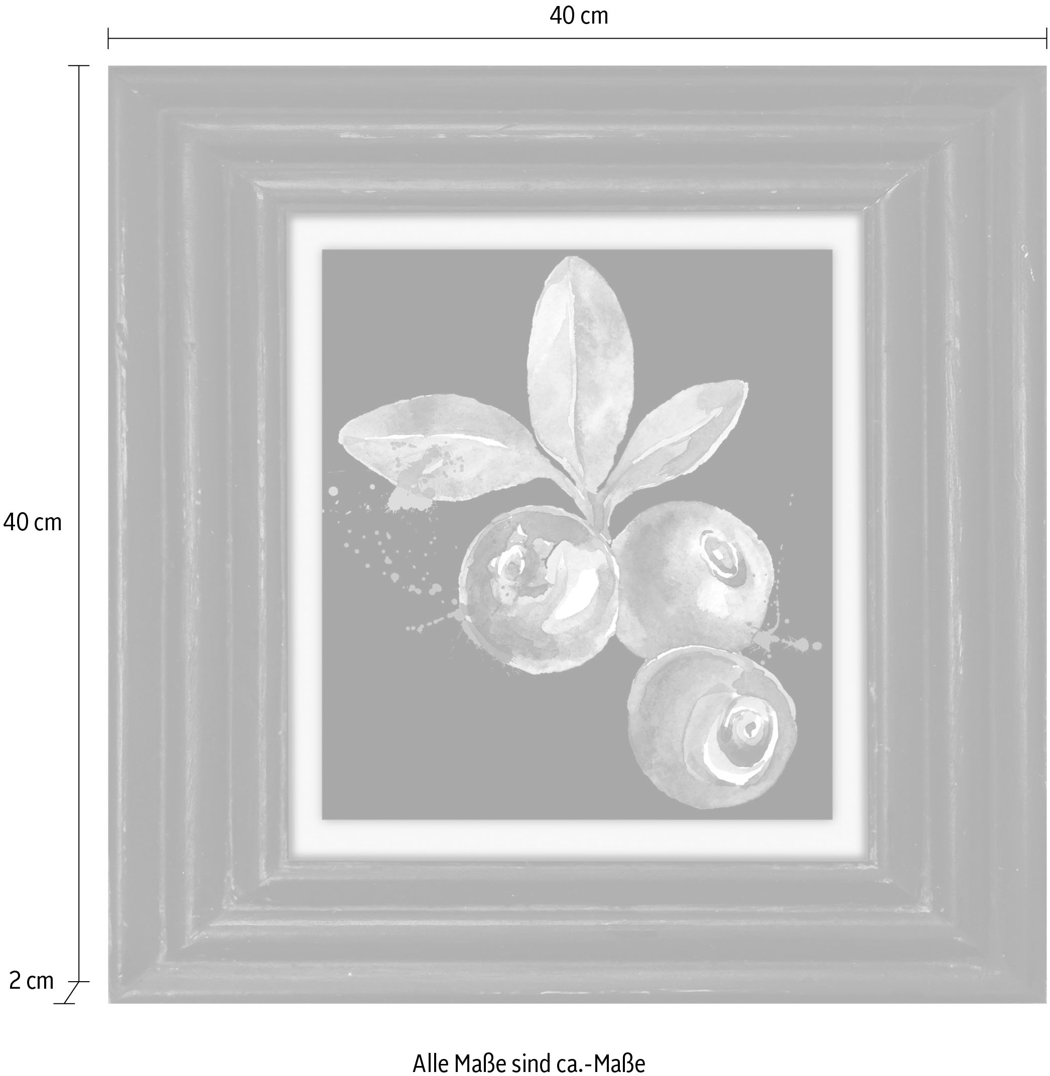 queence Leinwandbild »Heidelbeeren« Kunst | Obst | Obst Bilder | Stillleben Premium-Leinwandstoff, Handarbeit aus Deutschland, 40x40cm