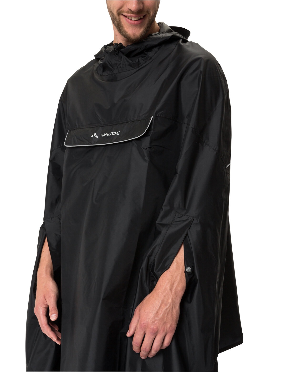 VAUDE Regenponcho »VALDIPINO PONCHO« 1 Stk. tlg. Wasserdicht, windabweisend, wasserabweisend – Übergangsjacke black uni XL 2 Eingriffe seitlich