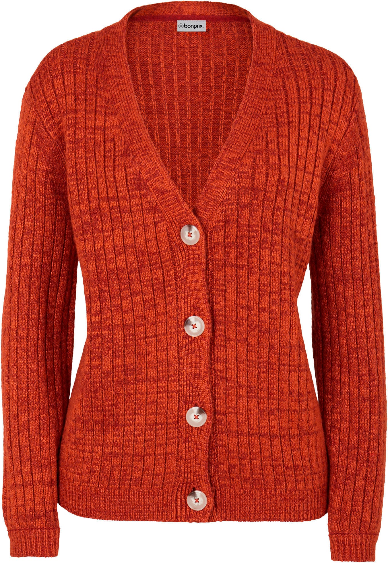 bonprix Strickjacke »Grobe Strickjacke mit recycelter Baumwolle« bequeme Passform, melierte Optik, mit dekorativen Knöpfen