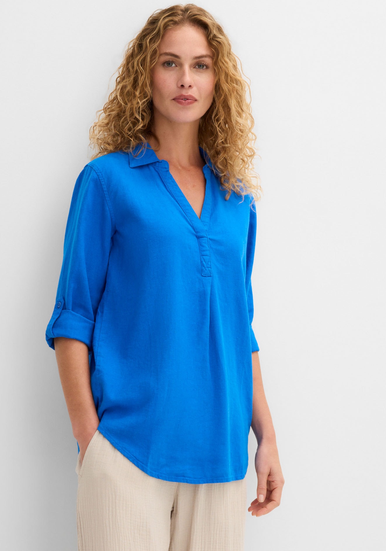 bonprix Langarmbluse »3/4-Arm Bluse mit Leinen« figurumspielende Passform, für vielseitige Alltagslooks