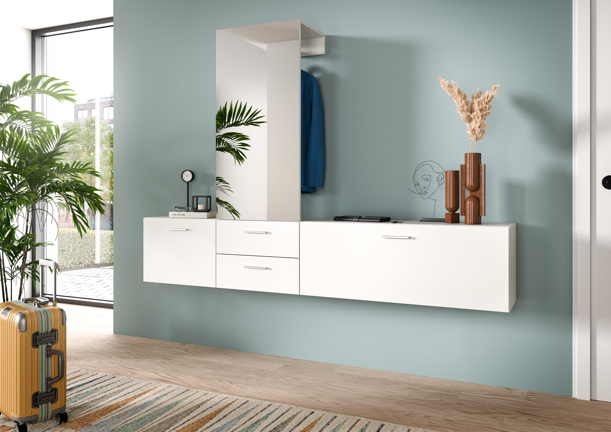 INOSIGN Garderoben-Set, (Set, 3 St.), Lumo, Garderobenset Breite 208 cm, Spiegel, 2 Schubladen, Flur, Diele