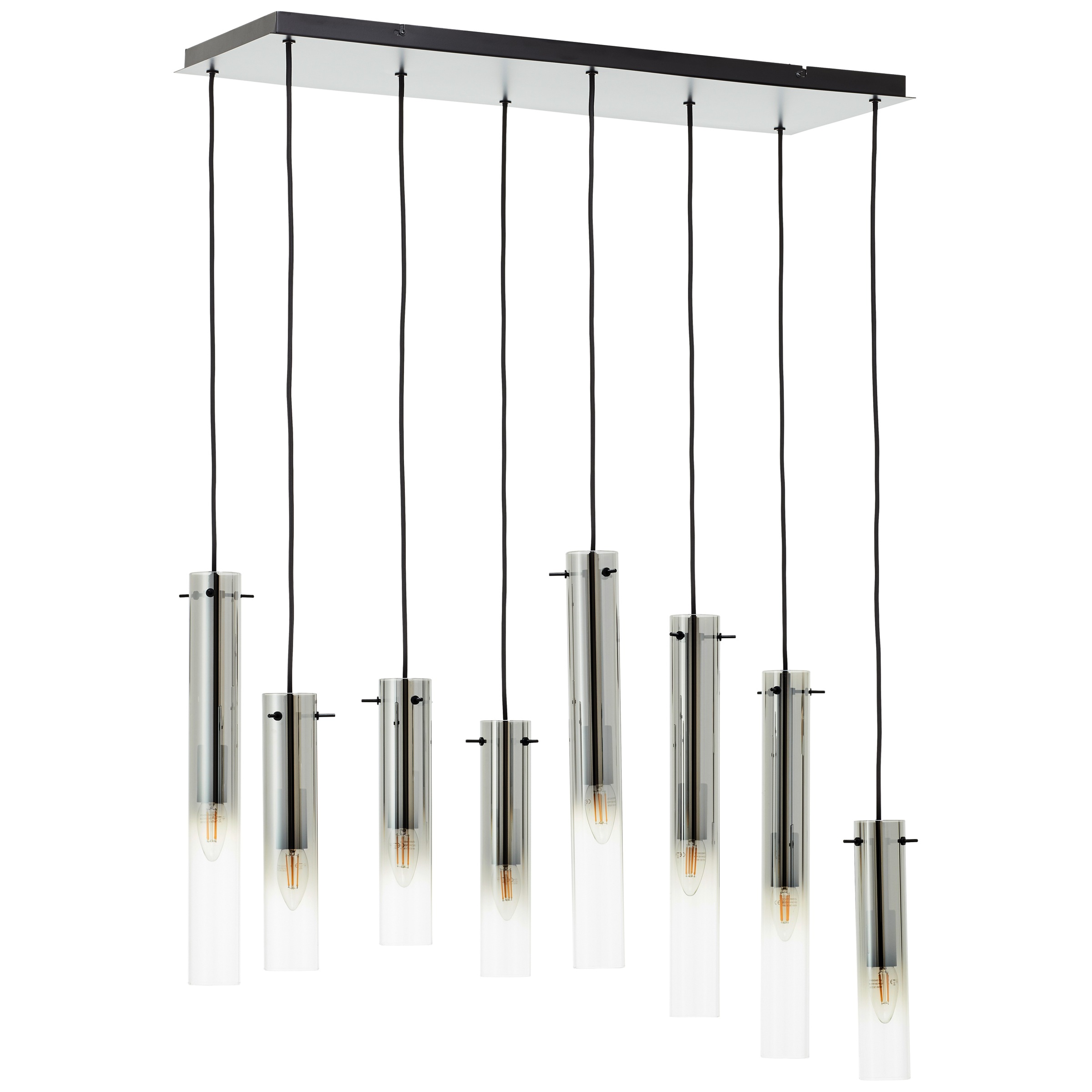 Brilliant Pendelleuchte »Glasini«, 8 flammig, Leuchtmittel E14 | ohne Leuchtmittel, 199 x 80 x 30 cm, 8 x E14, kürzbar, Metall/Rauchglas, matt schwarz
