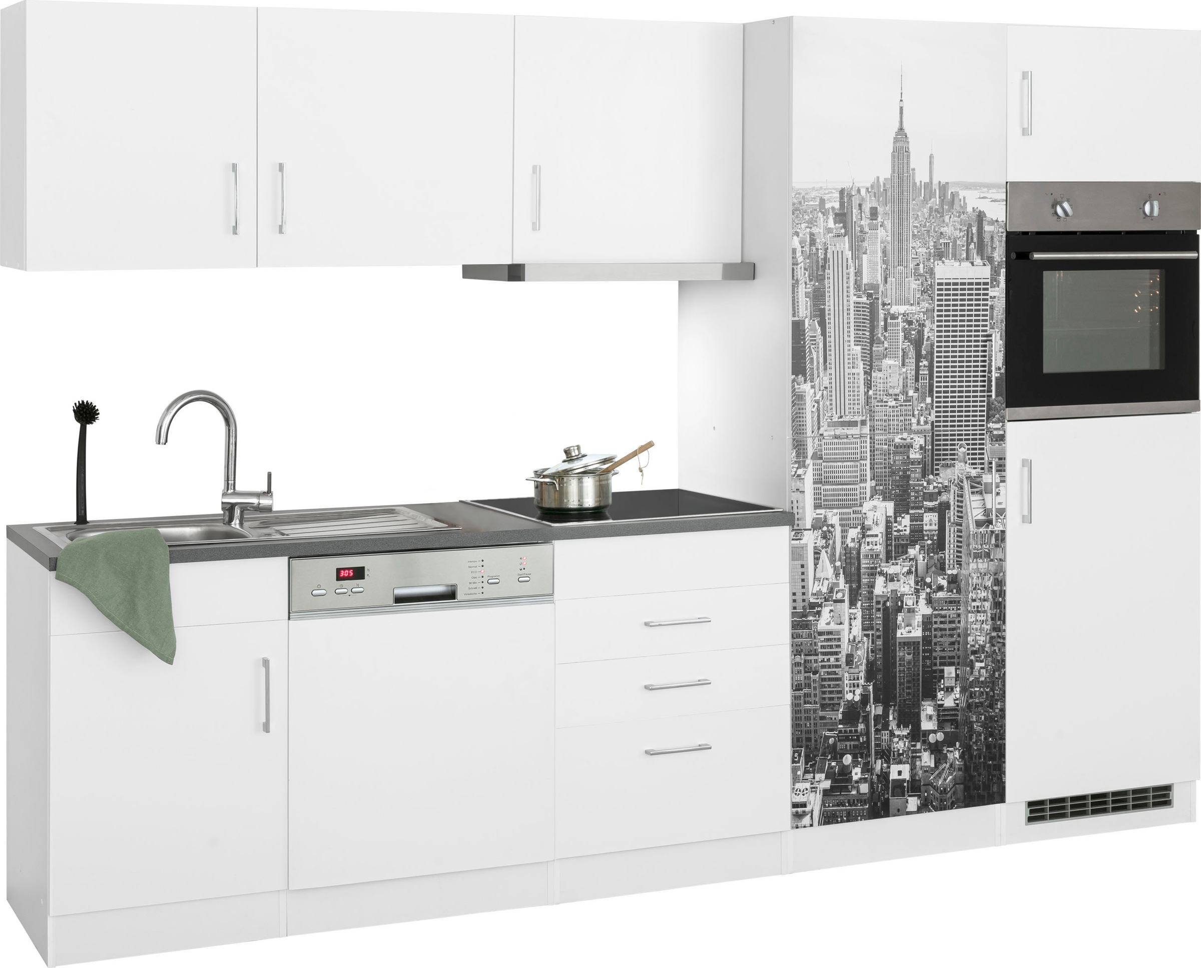 HELD MÖBEL Küchenzeile »Paris«, mit E-Geräten, Breite 290 cm, wahlweise mit Induktionskochfeld