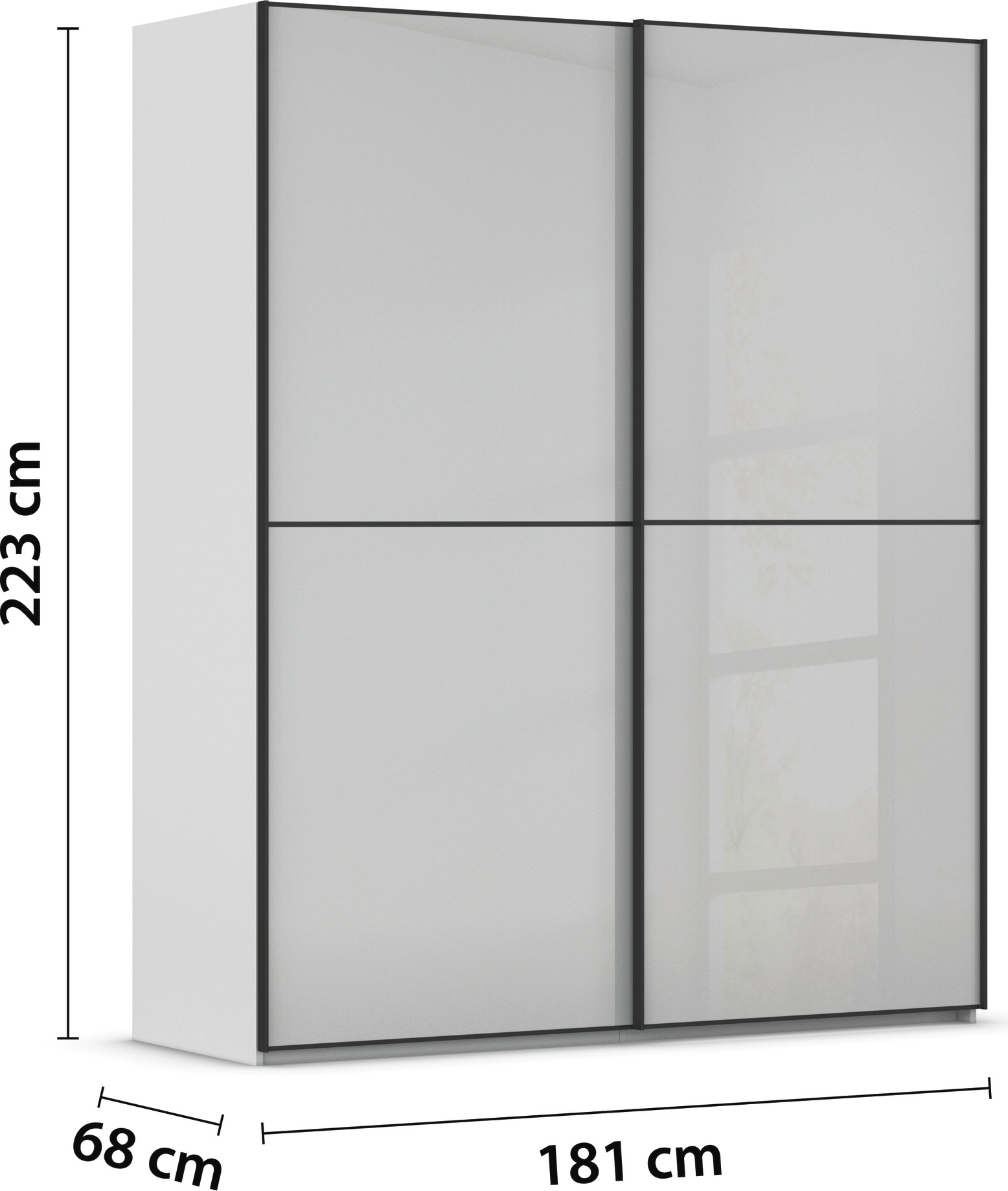 rauch Schwebetürenschrank »Kleiderschrank Schrank Garderobe Schlafzimmerschrank SCALE-DUO«, edle zweigeteilte Türen Glas-Front mit 3 Zierleisten MADE IN GERMANY