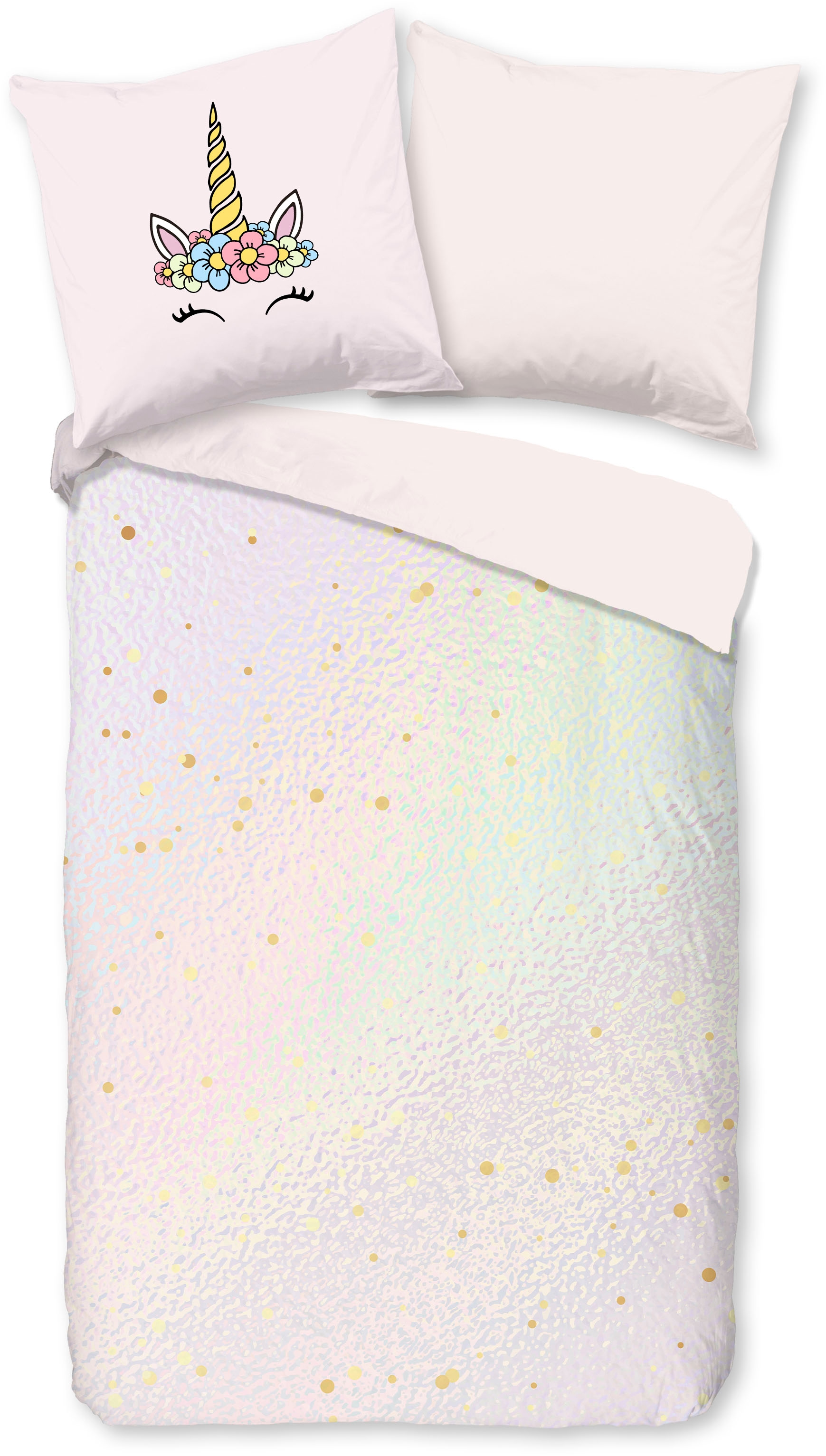 PURE luxury collection Kinderbettwäsche »Mandy«, Mikrofaser, 135x200, pflegeleicht, Wende, Mädchen, Einhorn, Regenbogen
