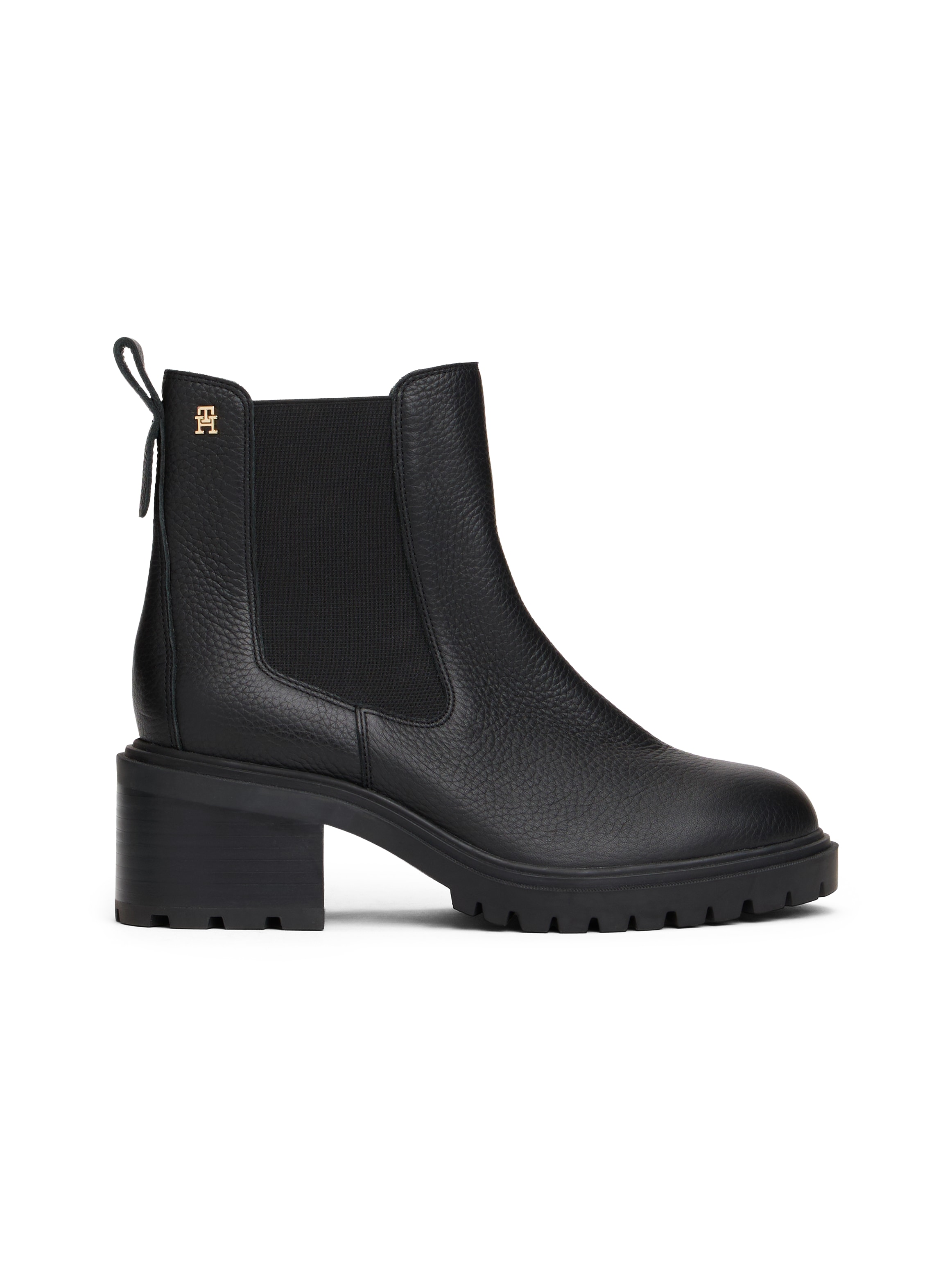Tommy Hilfiger Chelseaboots »TH LEATHER CHELSEA CLEATED HEEL«  , Blockabsatz, Stiefelette mit kleinem Logo-Emblem