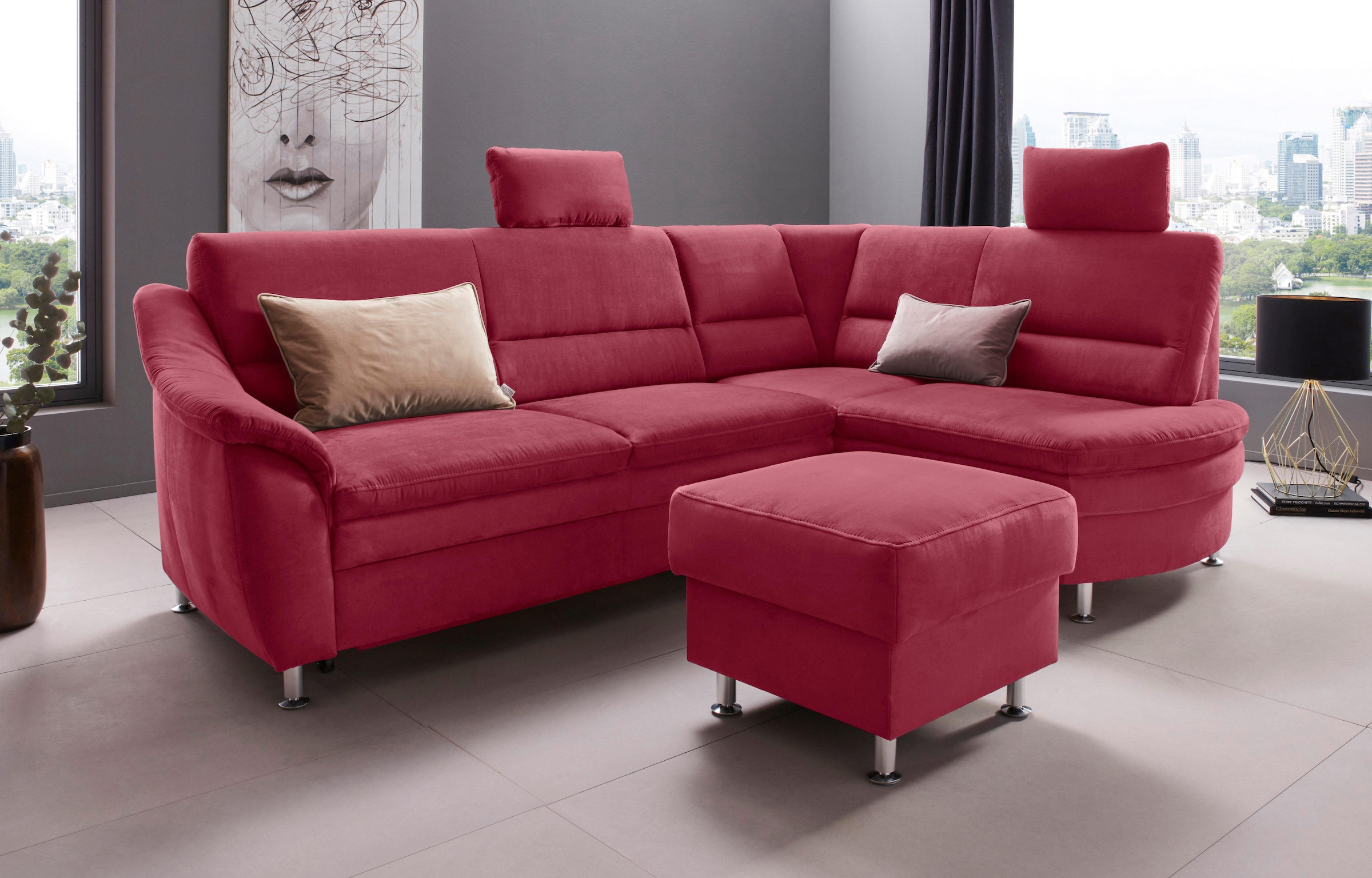 Places of Style Ecksofa »Cardoso L-Form«, Federkern, wahlweise mit Bett, Schubkasten