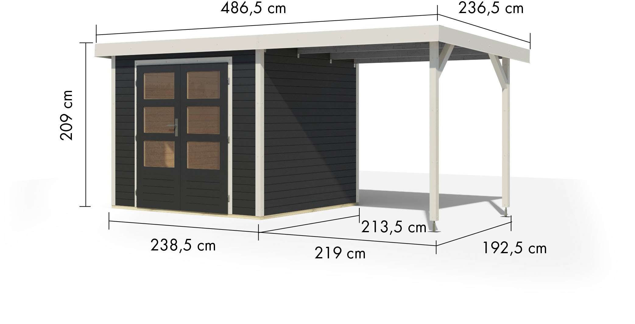 Karibu Gartenhaus »Jupiter 3«, in verschiedenen Farben, mit Anbaudach 2,35 m breit