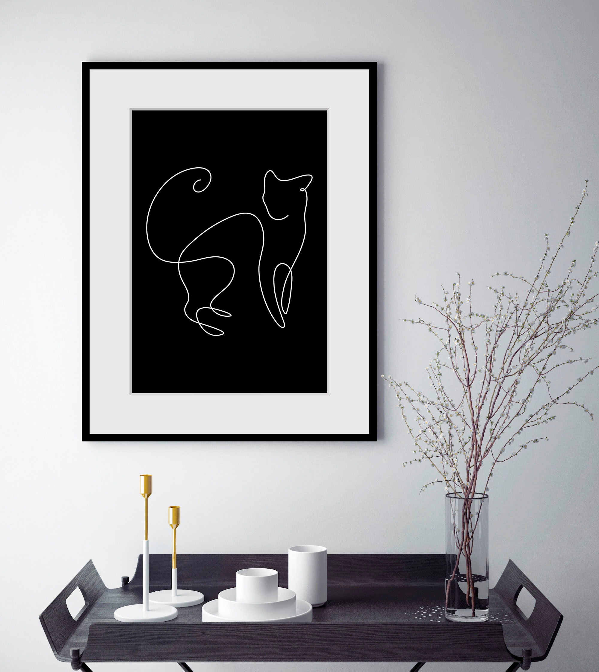 queence Bild »Simba«, Katze-Katzen-Haustiere-Schwarz-Weiß-Kunst-Katzenbilde günstig online kaufen