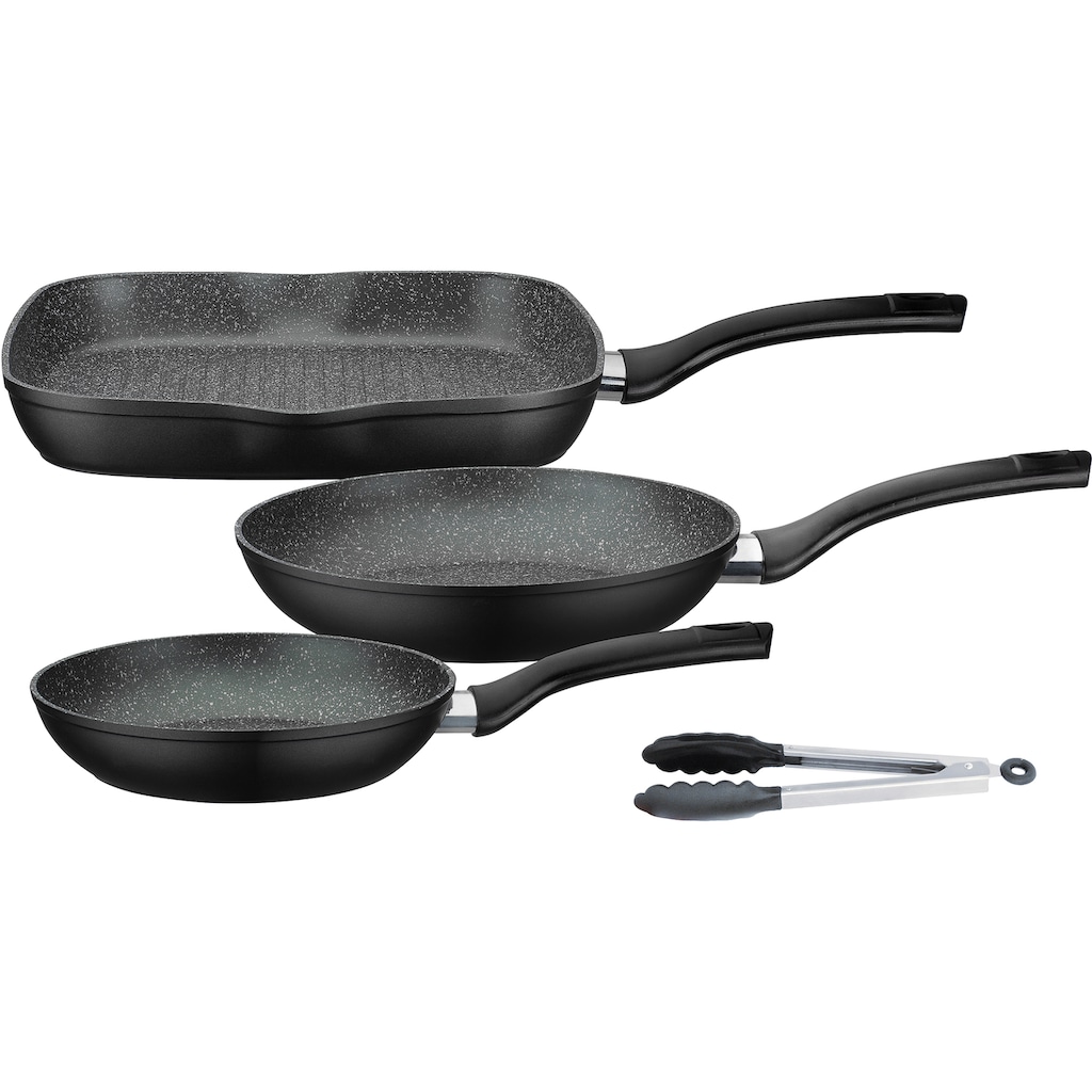 GSW Topf-Set »Gourmet Granit«, Gusseisen, (Set, 6 tlg., 1x Bratpfanne Ø 20/24 cm, 1x Grillpfanne 28 x 28 cm, 1x Wok Ø 32 cm)